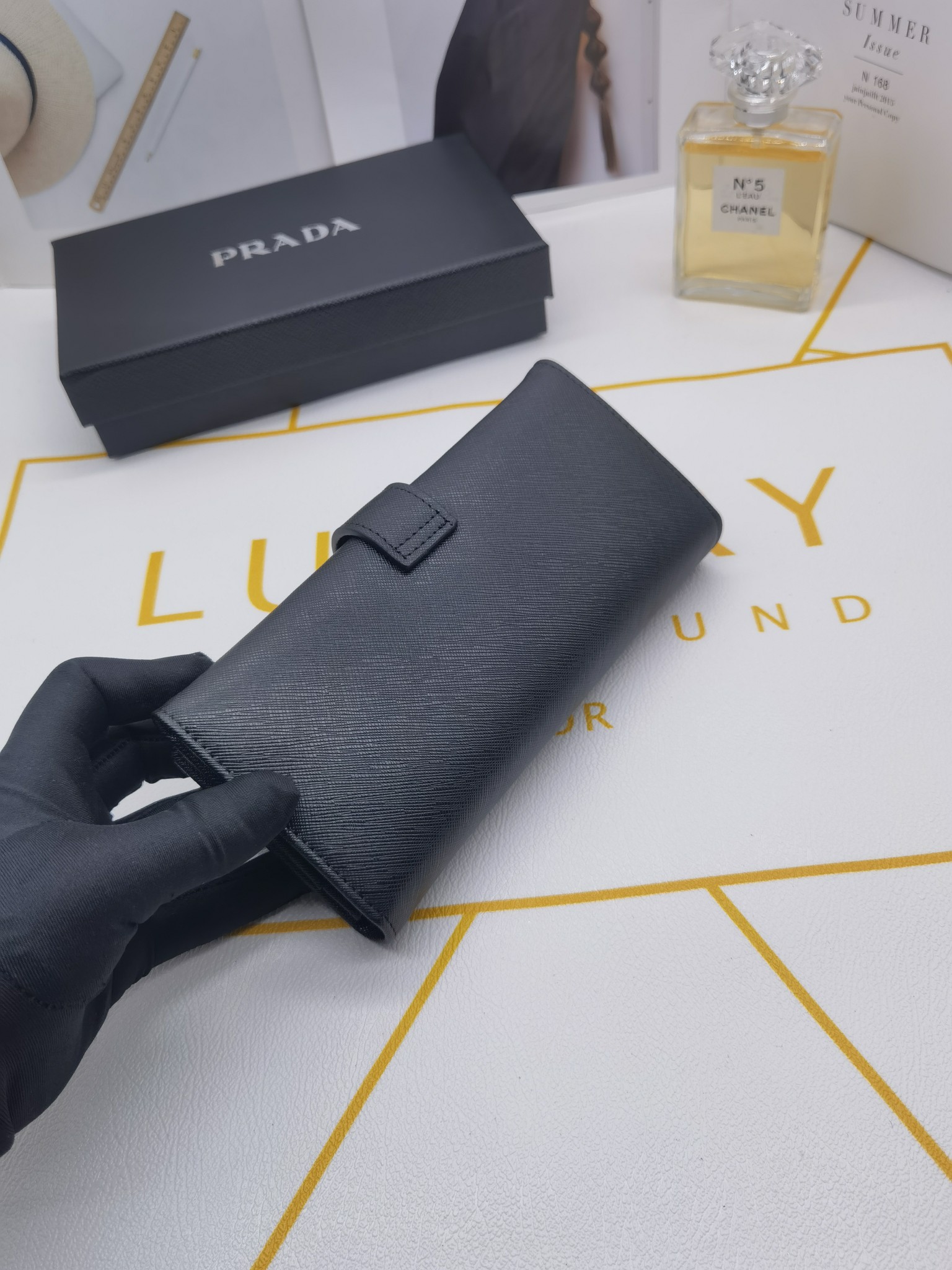 Saffiano texture Saffiano Leather Long Wallet- Black Wallet - Gorchic - $65.99