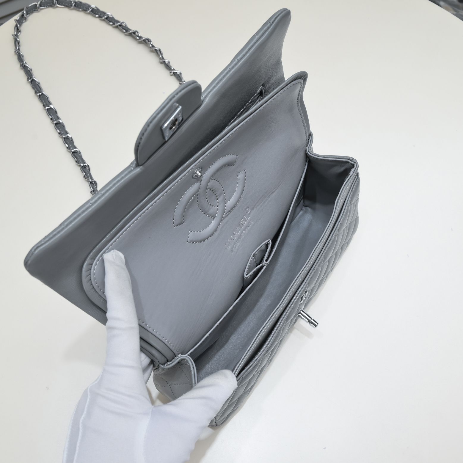 CC Inspired Classic Double Flap Bag Grey Sier Hardware - Bag - Gorchic - $122.99
