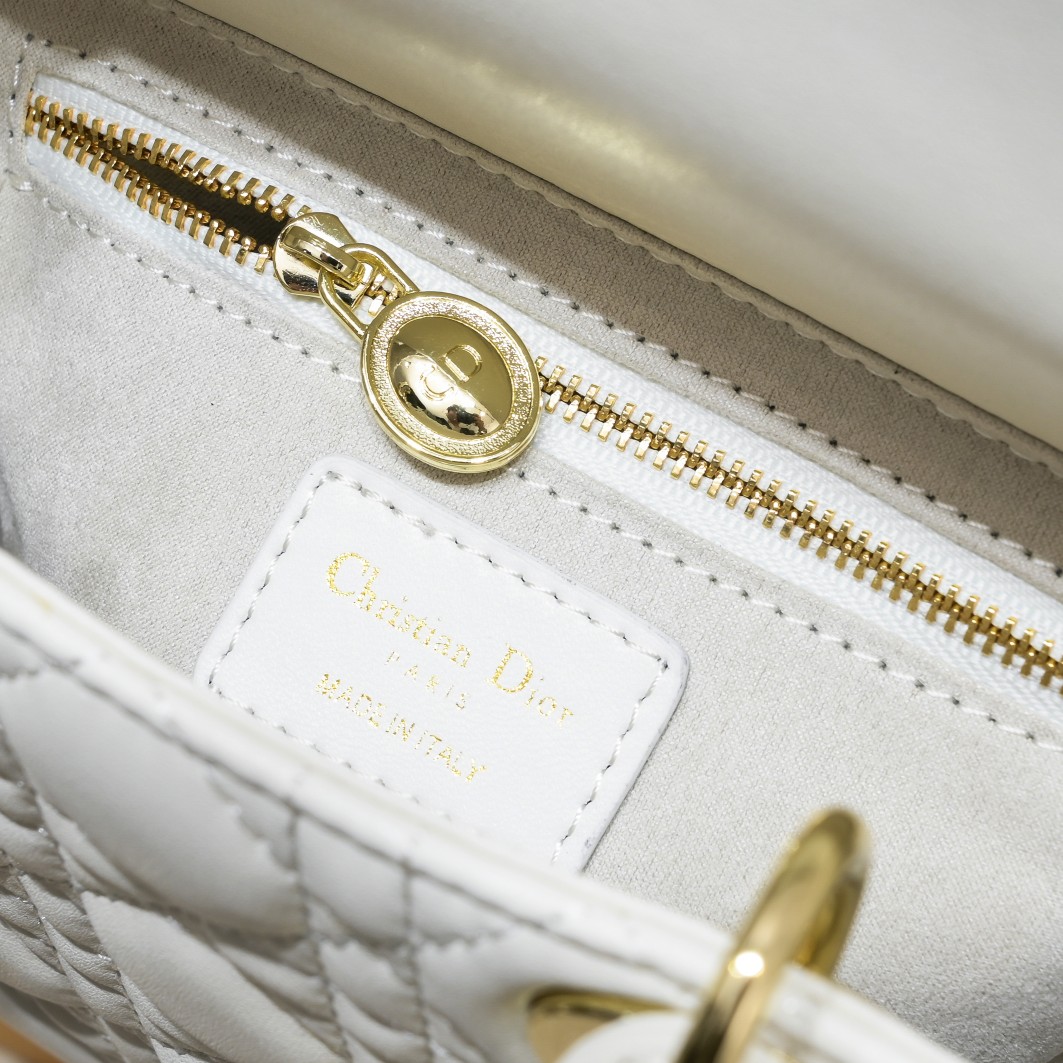 D Inspired Small Lady D Inspired Bag White Cannage Calfskin Golden and White Paint Hardware - Bag - Gorchic - $144.99