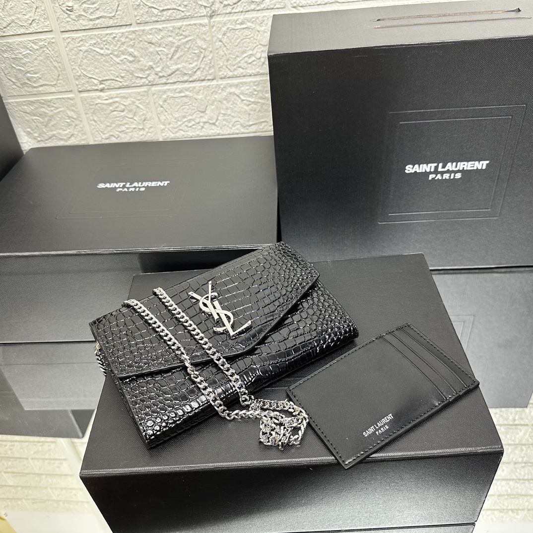 Lady Designer  Grain De Poudre Monogram Uptown Chain Wallet Black-Sier hardware - Bag - Gorchic - $122.99