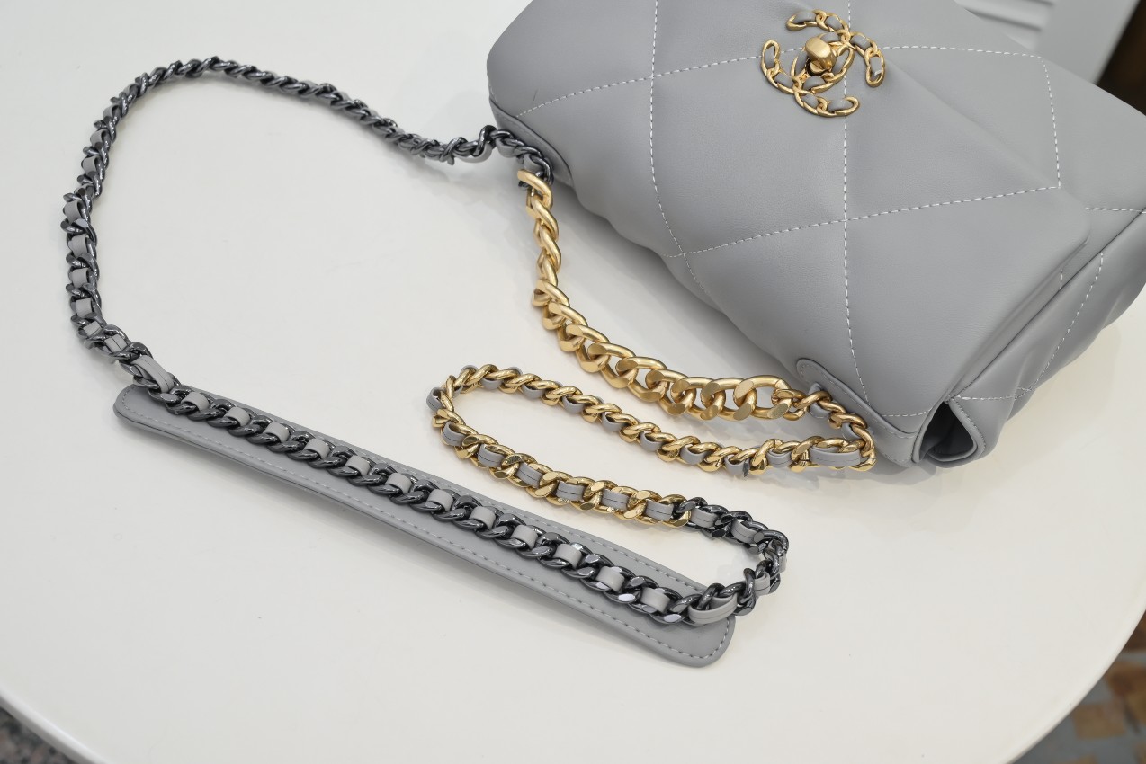 CC Inspired Calfskin Quilted CC Inspired 19 Flap Grey -Golden - Bag - Gorchic - $132.99