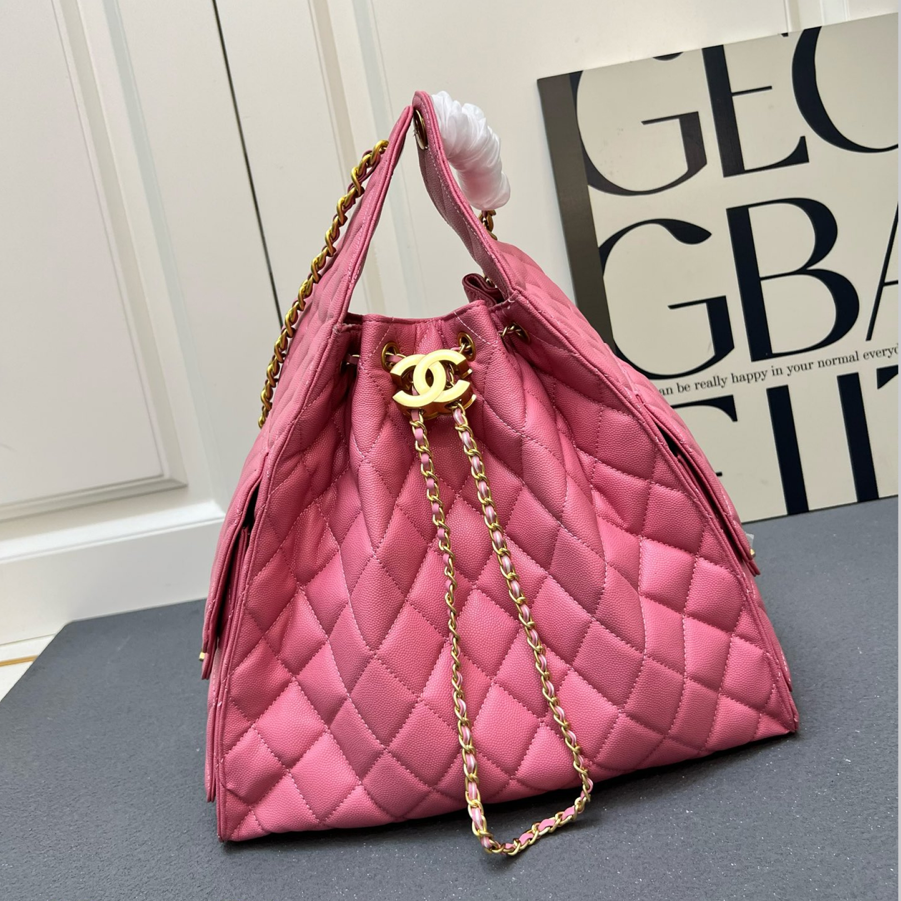 CC Inspired 25 Small Handbag Grained Calfskin & Gold-Tone Metal Light Pink - Bag - Gorchic - $152.99