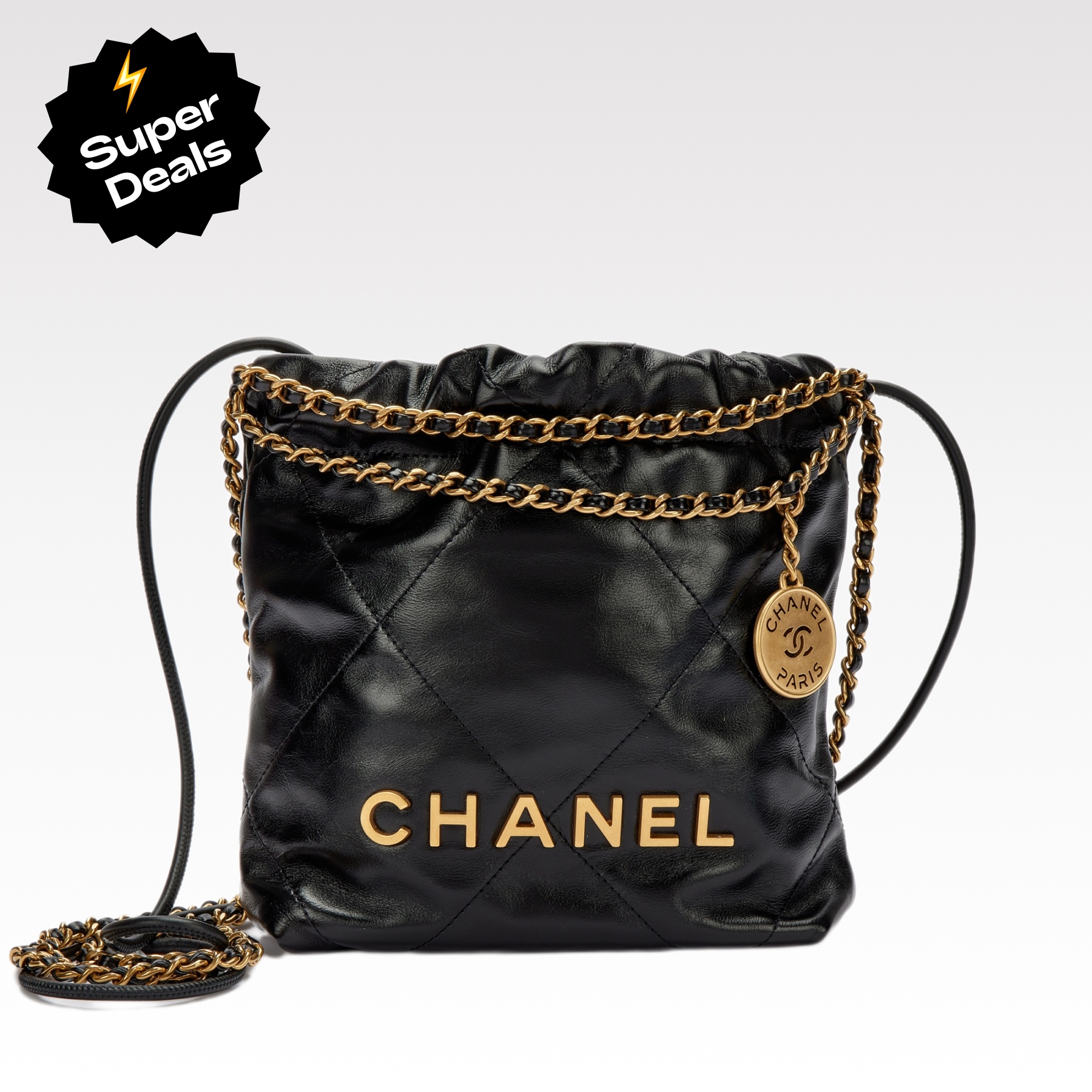 CC Inspired 22 MINI HANDBAG Shiny Calfskin & Gold-Tone Metal Black - Bag - Gorchic - $132.99