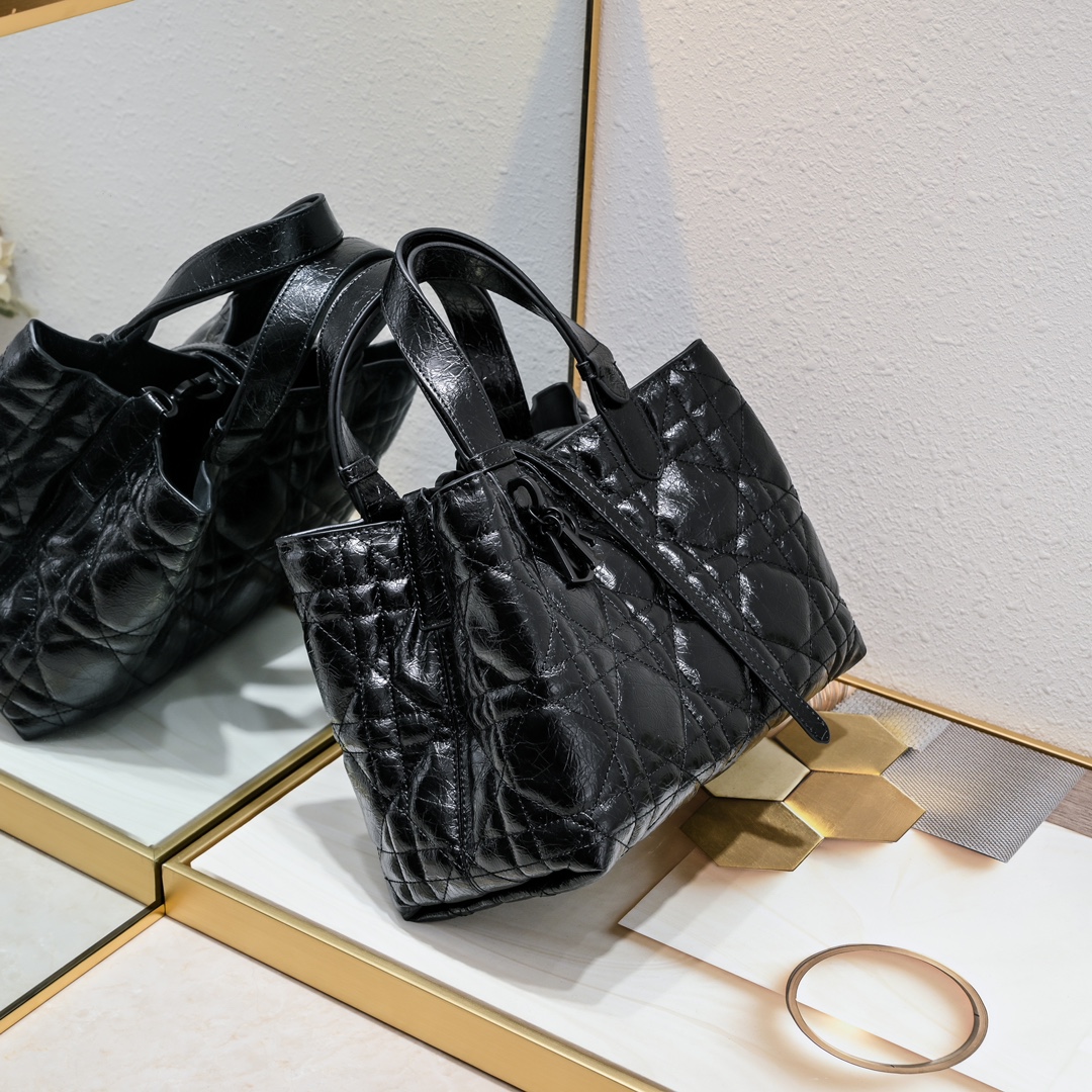 D Inspired Toujours Bag - Black Macrocannage Calfskin - Gorchic - $136.99