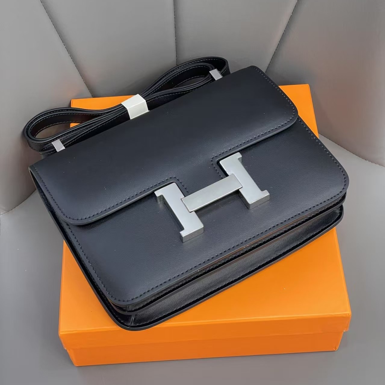 H-Inspired Constance leather Silver crossbody bag - Gorchic - $157.99