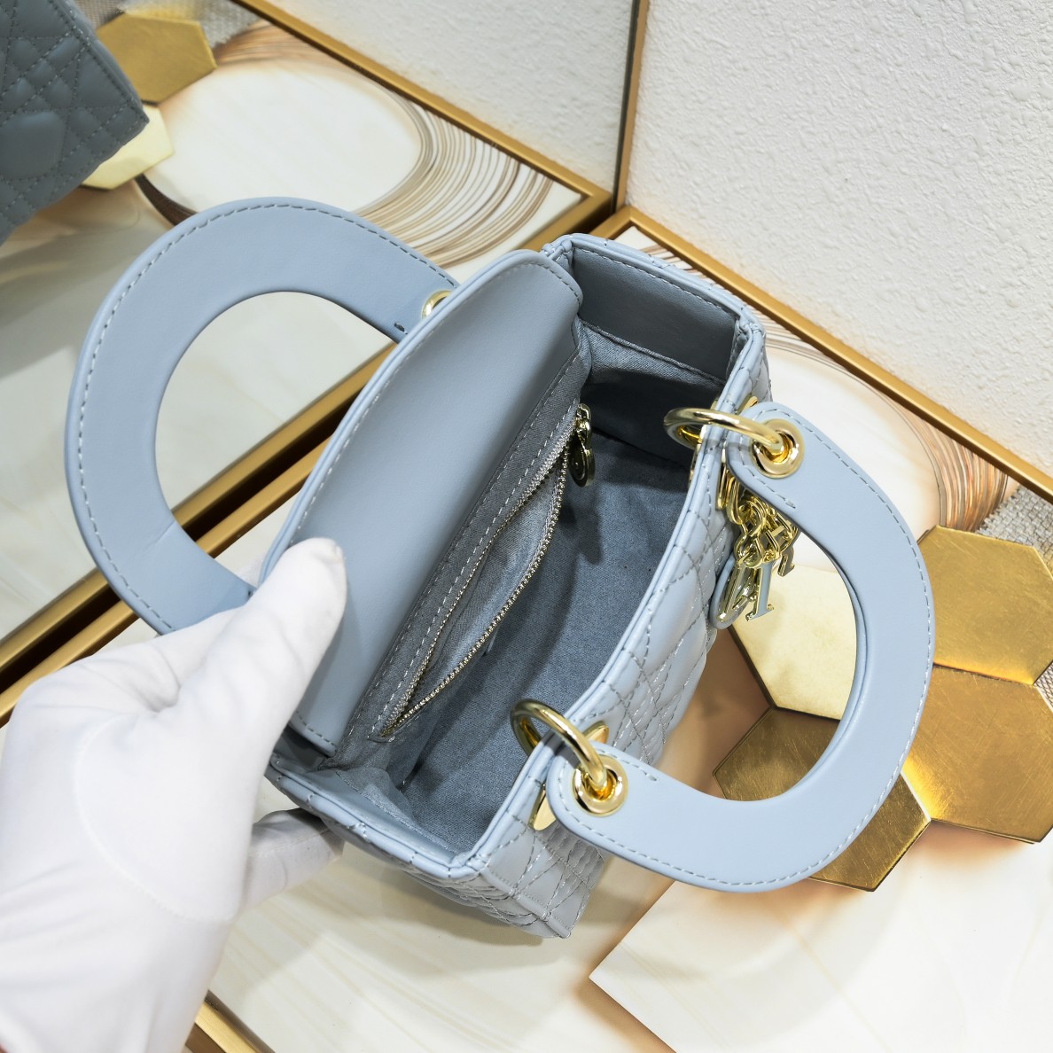 D Inspired Mini Lady D Inspired Bag Light Blue Cannage Calfskin - Bag - Gorchic - $138.99