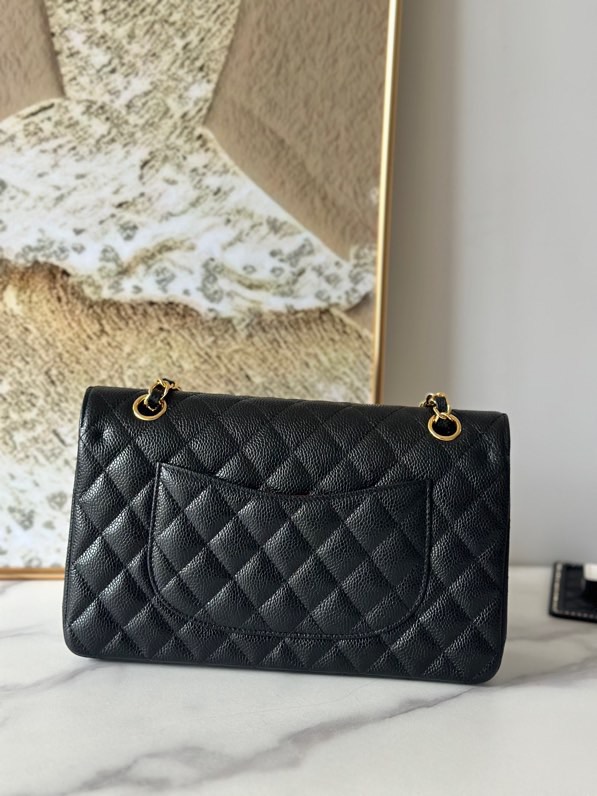 CC Inspired Classic Flag Bag Medium Classic Double Flap Bag Black Caviar Gold Hardware - Bag - Gorchic - $125.99