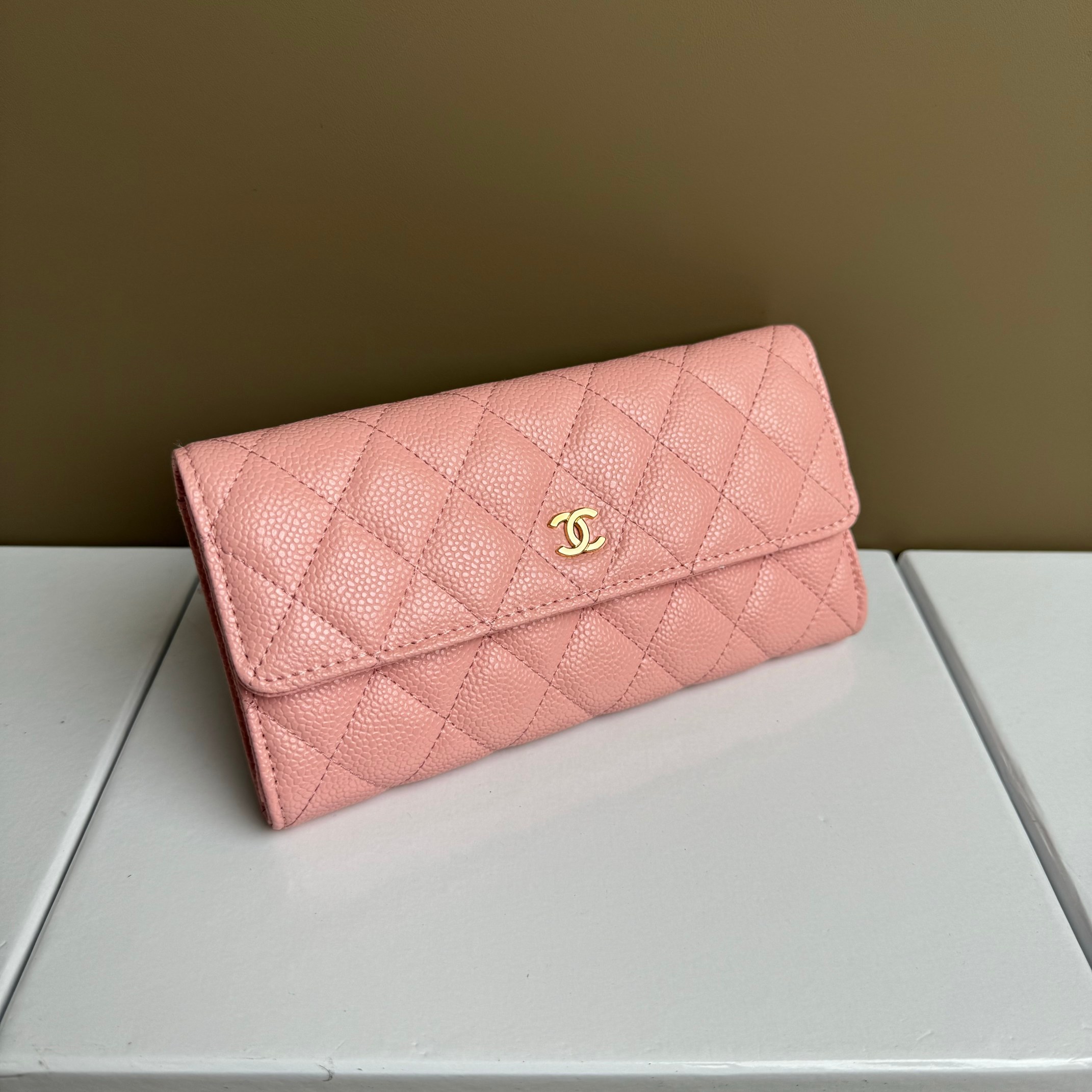 CC Inspired Counterfeit Caviar Leather Wallet-Pink Wallet - Gorchic - $59.99
