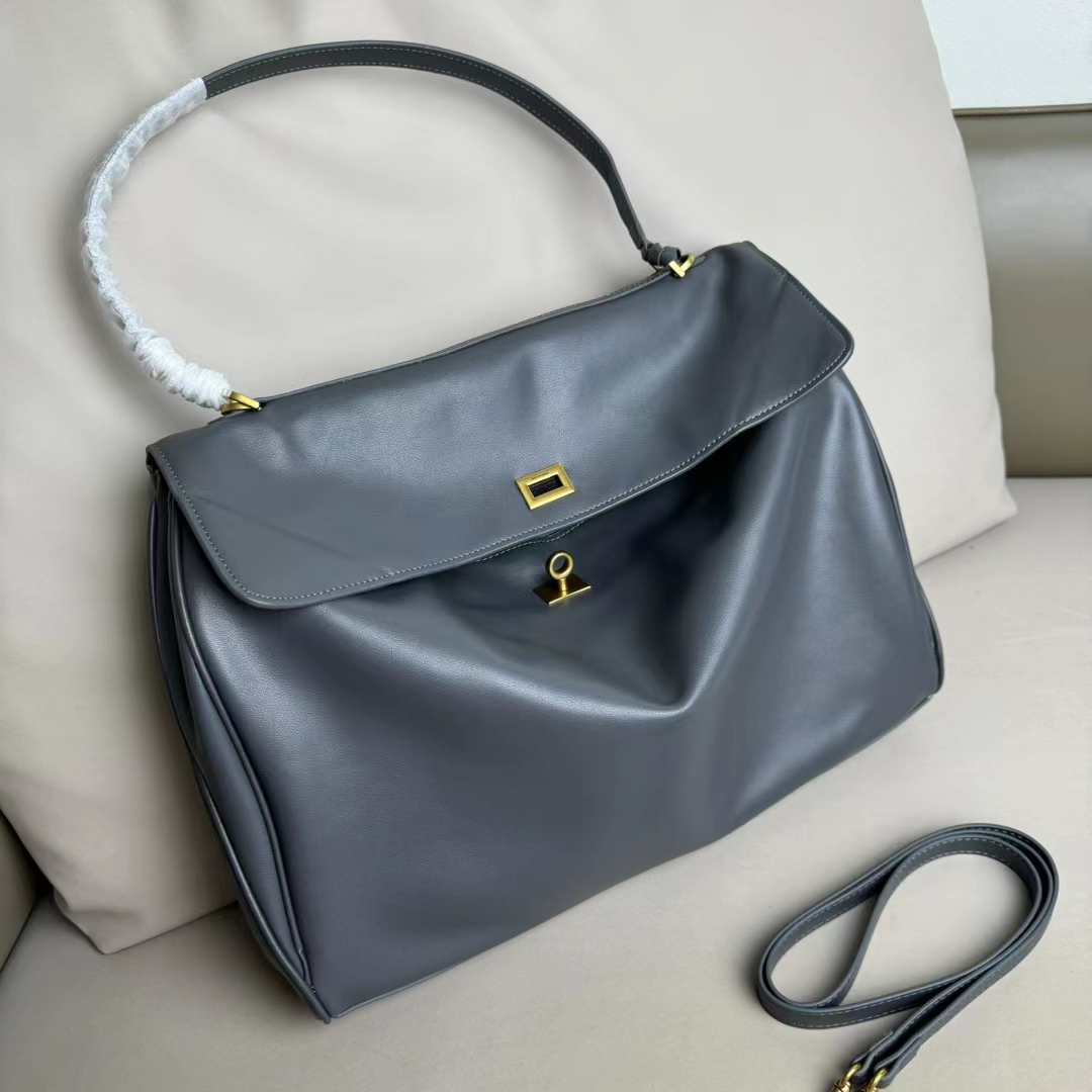 Hourglass iconic Rodeo leather shoulder bag in Grey and aged-golden hardware Multiple Size - Bag - Gorchic - $169.99
