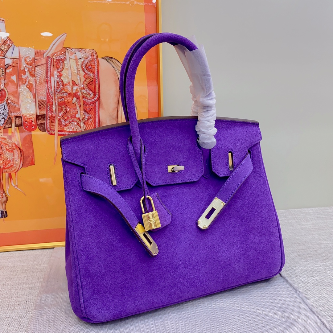 H-Inspired Birkin Bag Doblis Bag Golden Hardware Bag-Purple Bag - Gorchic - $205.99