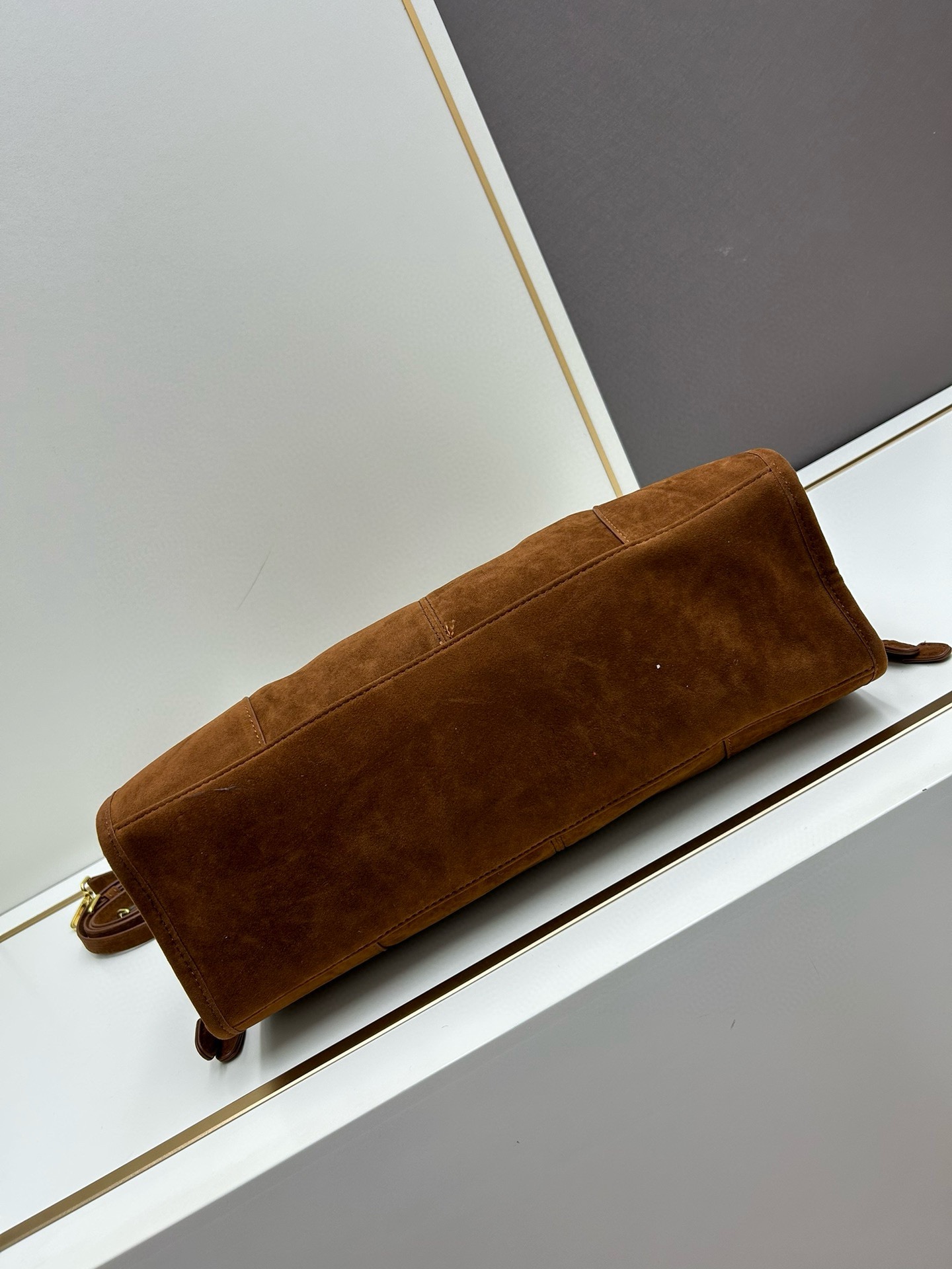 Saffiano texture Large Suede Brown handbag - Gorchic - $136.99