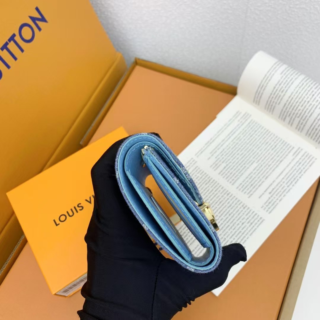 Designer Monogram  Victorine Monogram Denim Half Wallet Blue - Gorchic - $88.99