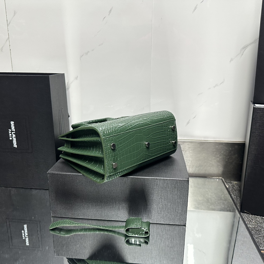 Lady Designer Green Croc Embossed Leather Nano Classic Sac De Jour Tote - Bag - Gorchic - $175.99