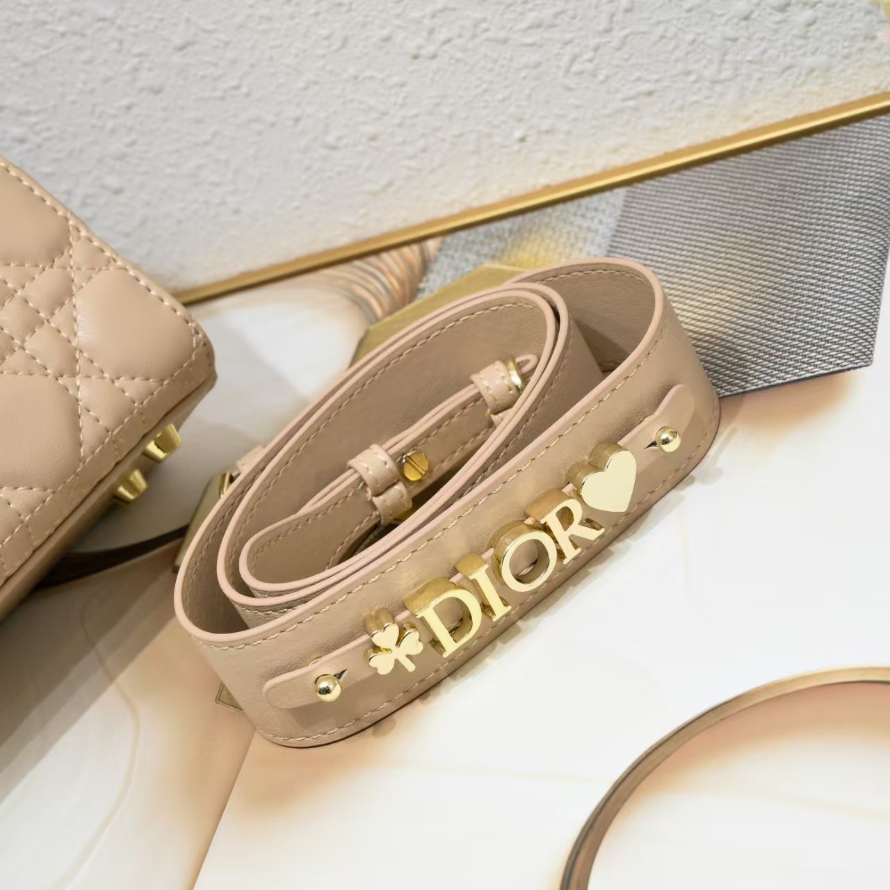 D Inspired Small Lady D Inspired Bag Powder Patent Cannage Calfskin Golden Hardware - Bag - Gorchic - $137.99