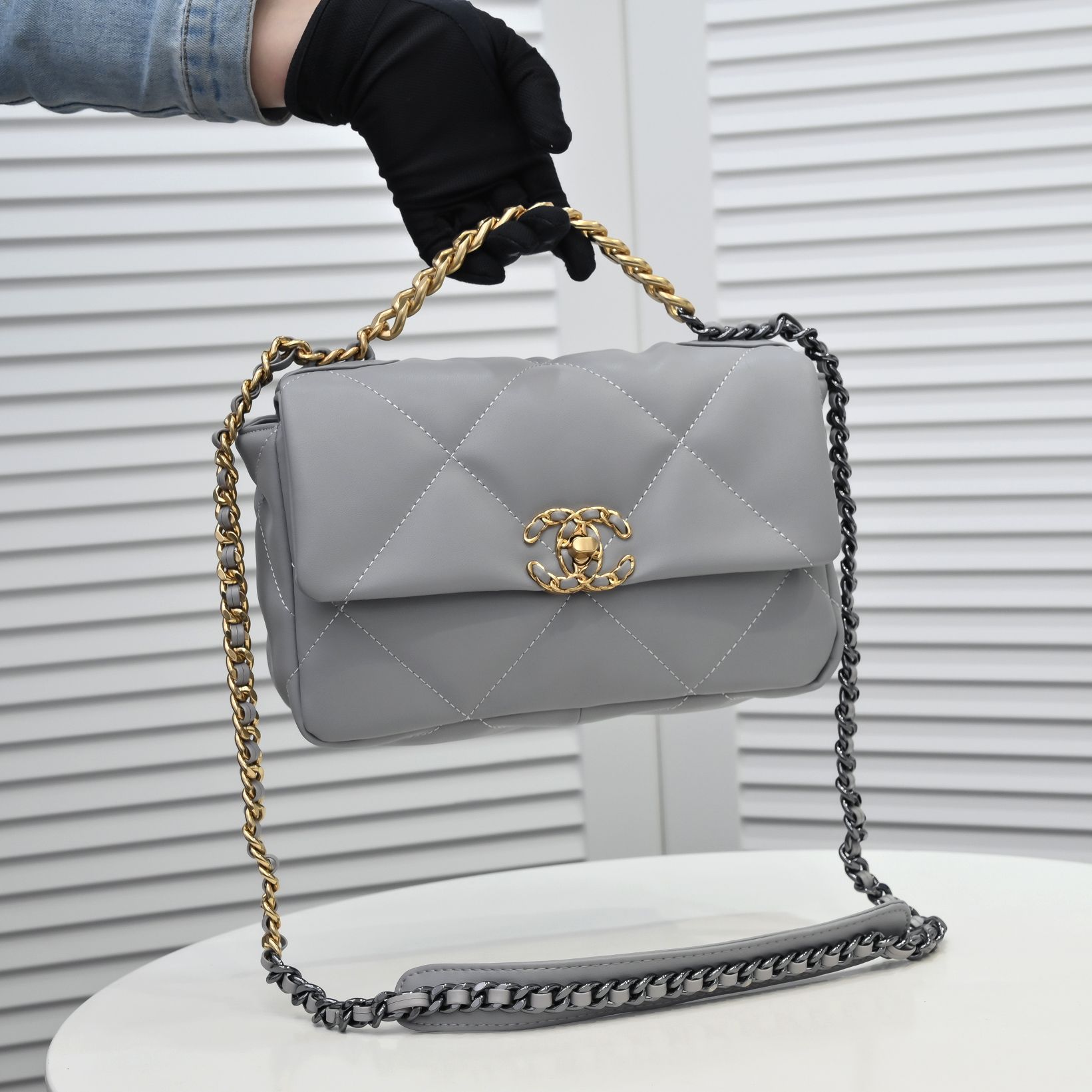 CC Inspired Calfskin Quilted CC Inspired 19 Flap Grey -Golden - Bag - Gorchic - $132.99