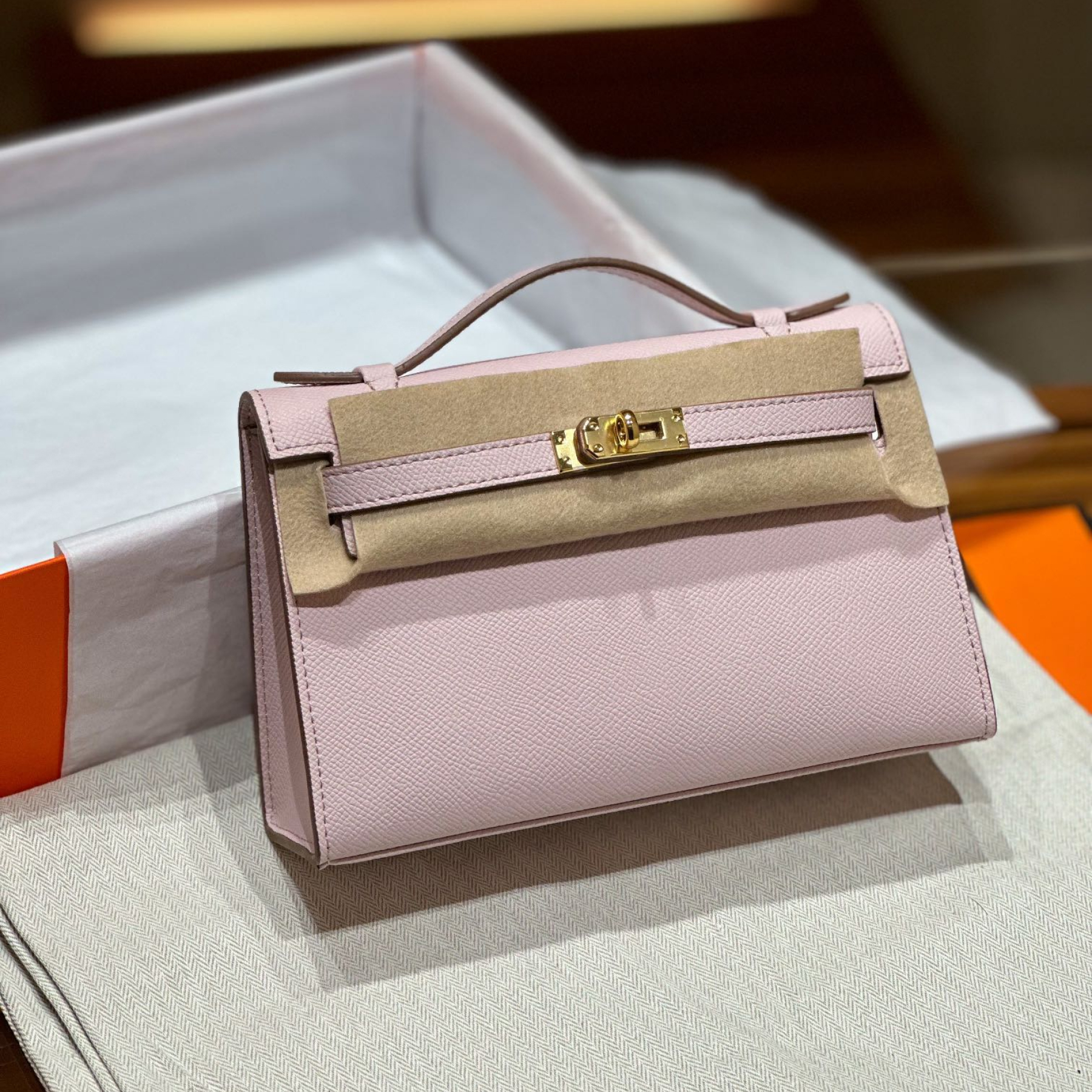 H-Inspired Kelly Mini 1st Kelly Pochette Generation Epsom Palm Leather-Light Pink - Gorchic - $143.99