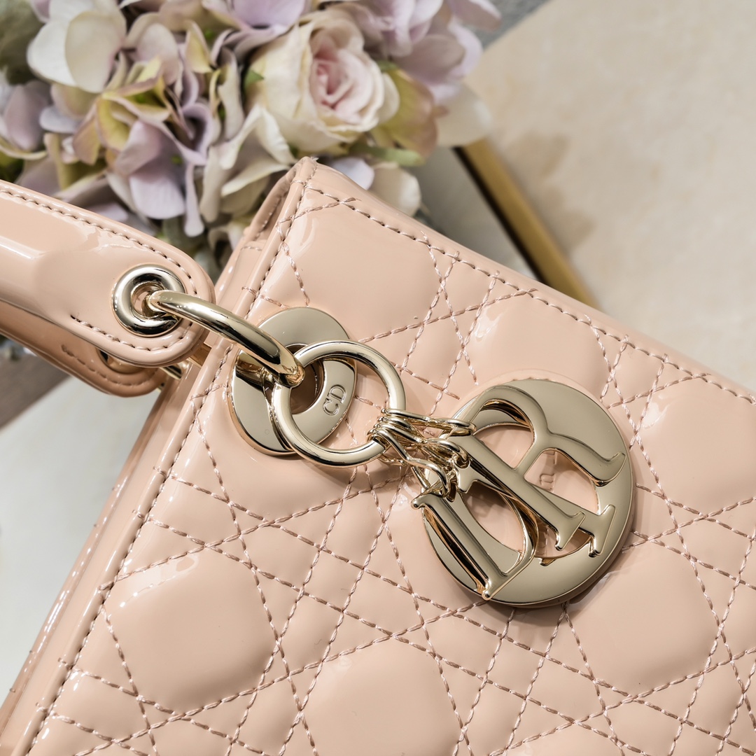 D Inspired Small Lady D Inspired Bag Powder Patent Cannage Calfskin Golden Hardware - Bag - Gorchic - $144.99