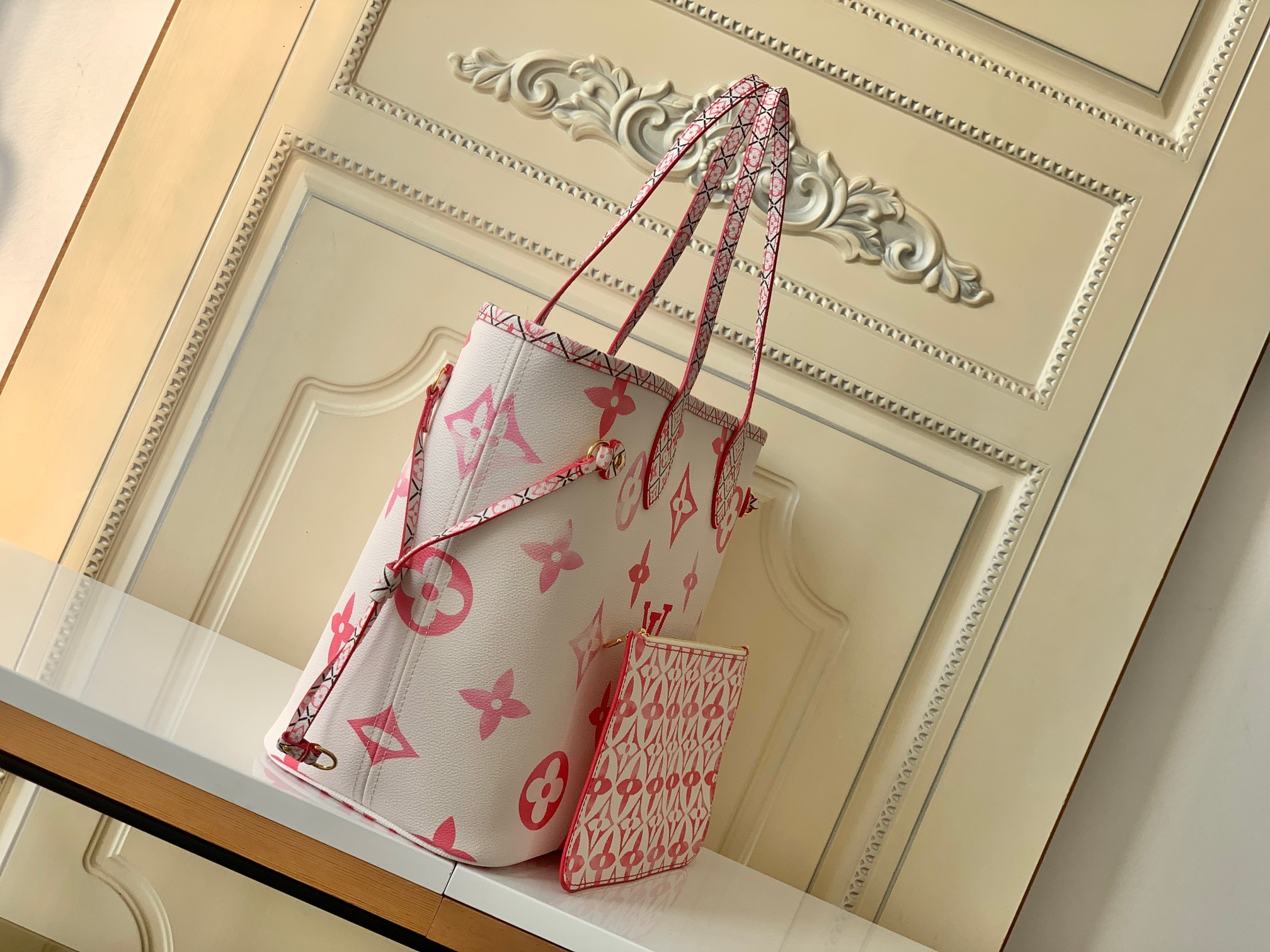 Designer Monogram Neverfull MM Shopping Bag - Red and White Bag - Gorchic - $124.99