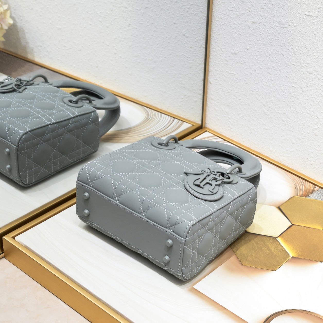 D Inspired Mini Lady D Inspired Bag Grey Ultramatte Calfskin - Bag - Gorchic - $138.99