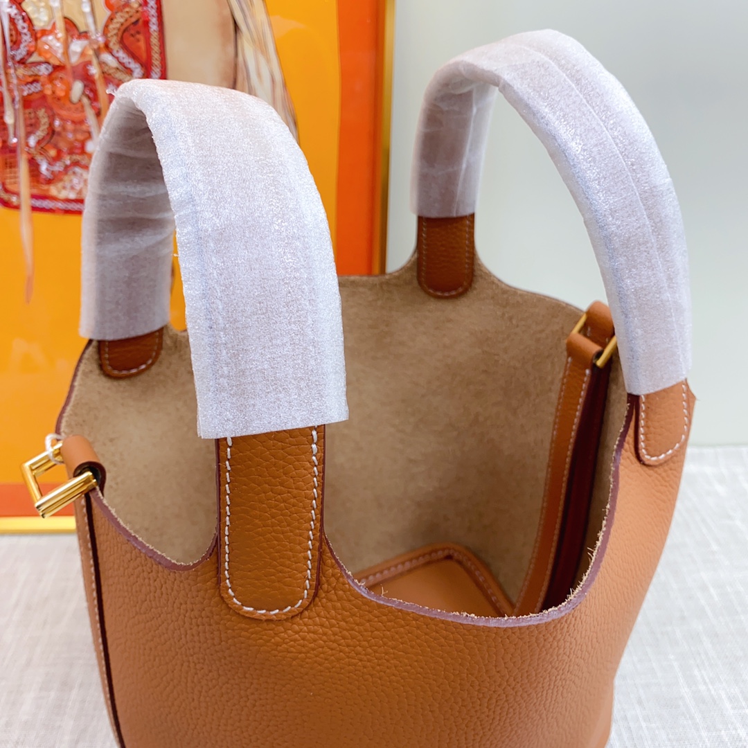 H-Inspired Clemence Picotin Lock Bag Golden Hardware-Brown Bag - Gorchic - $151.99