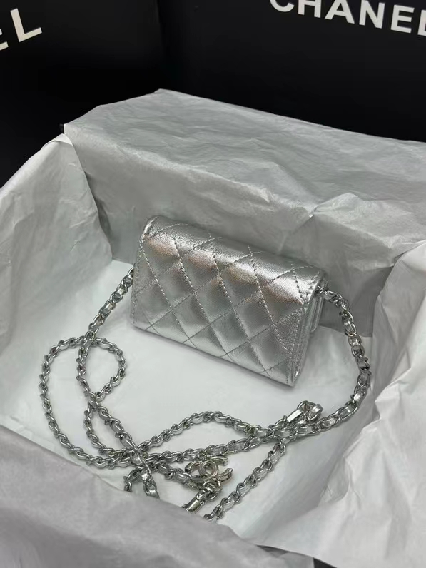 CC Inspired Sier Metallic Calfskin Quilted Flap Chain Waist Bag - Gorchic - $82.99