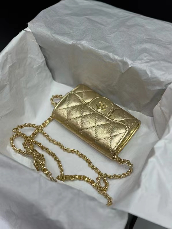 CC Inspired Gold Metallic Calfskin Quilted Flap Chain Waist Bag - Gorchic - $82.99