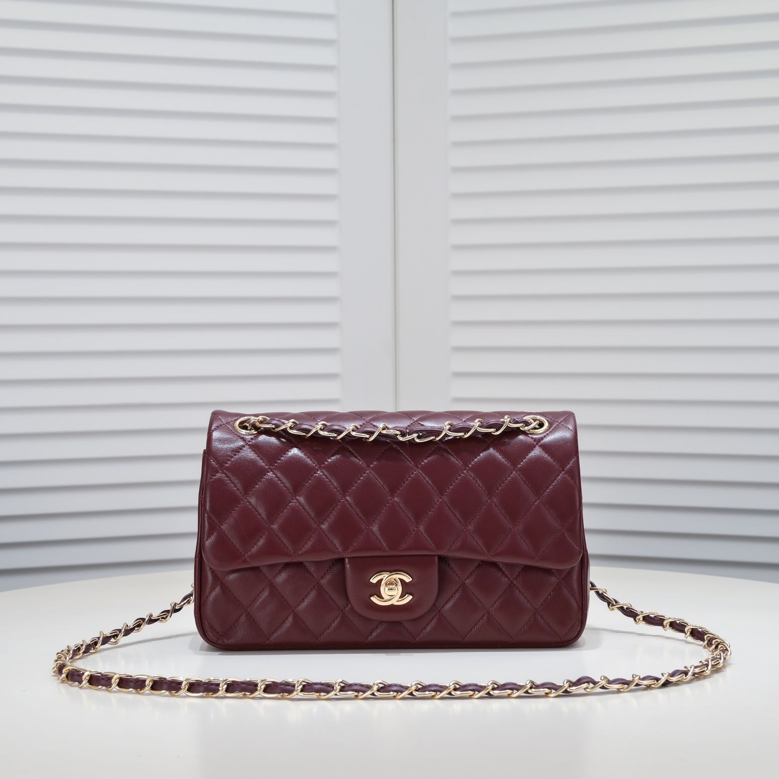 CC Inspired Classic Double Flap Bag Dark Red Golden Hardware - Bag - Gorchic - $122.99