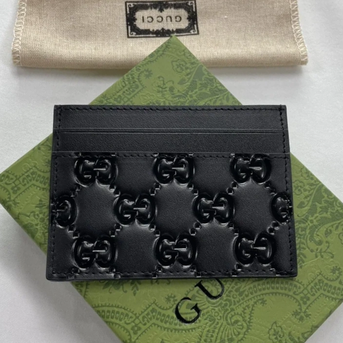 Double-G GG rubber-effect card case black-wallet - Gorchic - $35.99