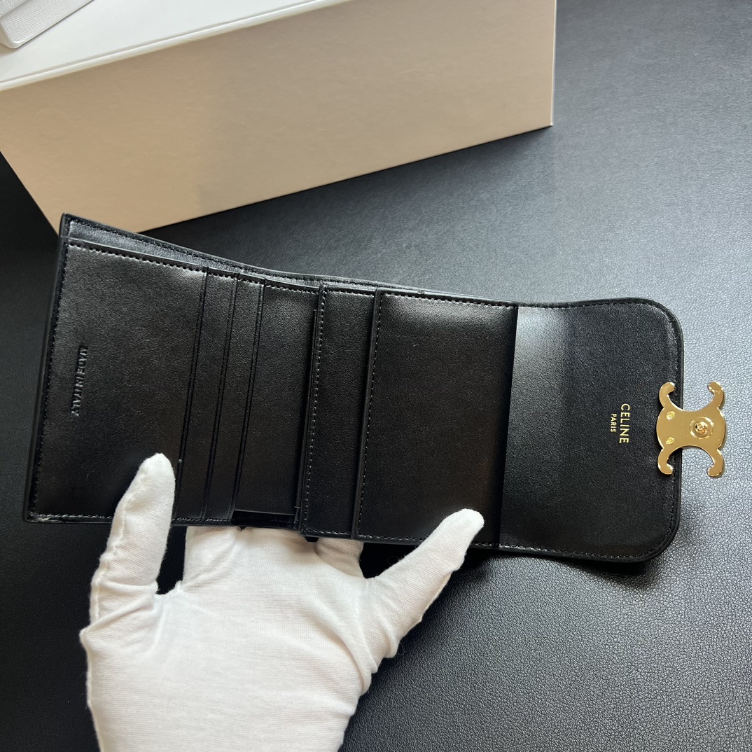 CL Arcadia Tri-Fold Black Leather Wallet- Black Leather Wallet - Gorchic - $55.99