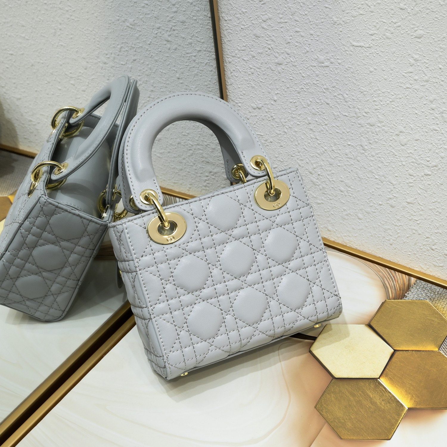 D Inspired Mini Lady D Inspired Bag Grey Cannage Calfskin - Bag - Gorchic - $138.99