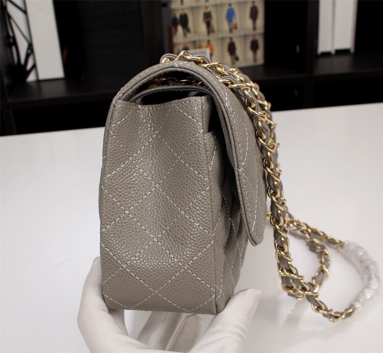 CC Inspired Classic Double Flap Bag Dark Grey Caviar Golden Hardware - Bag - Gorchic - $122.99