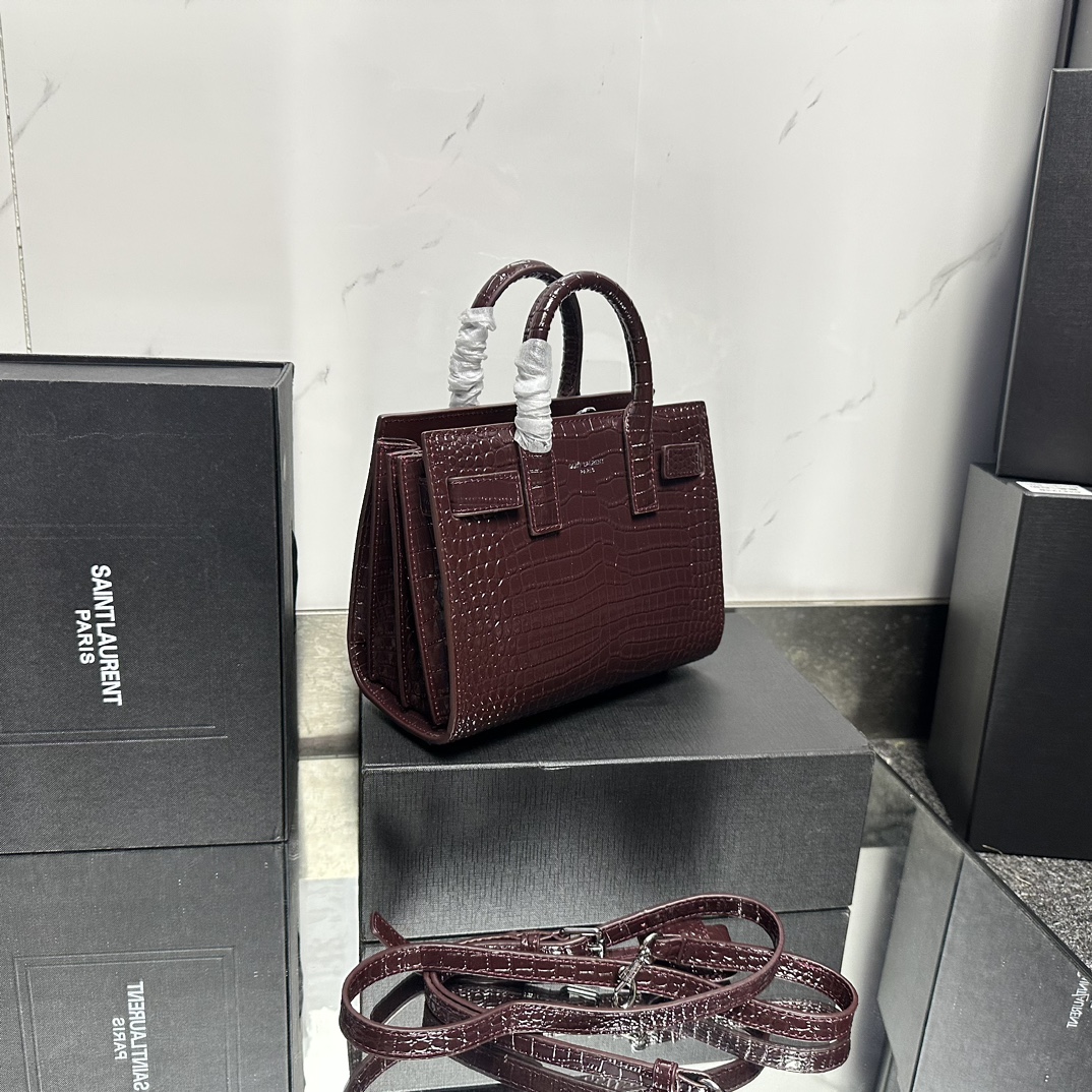 Lady Designer Rose Croc Embossed Leather Nano Classic Sac De Jour Tote - Bag - Gorchic - $175.99