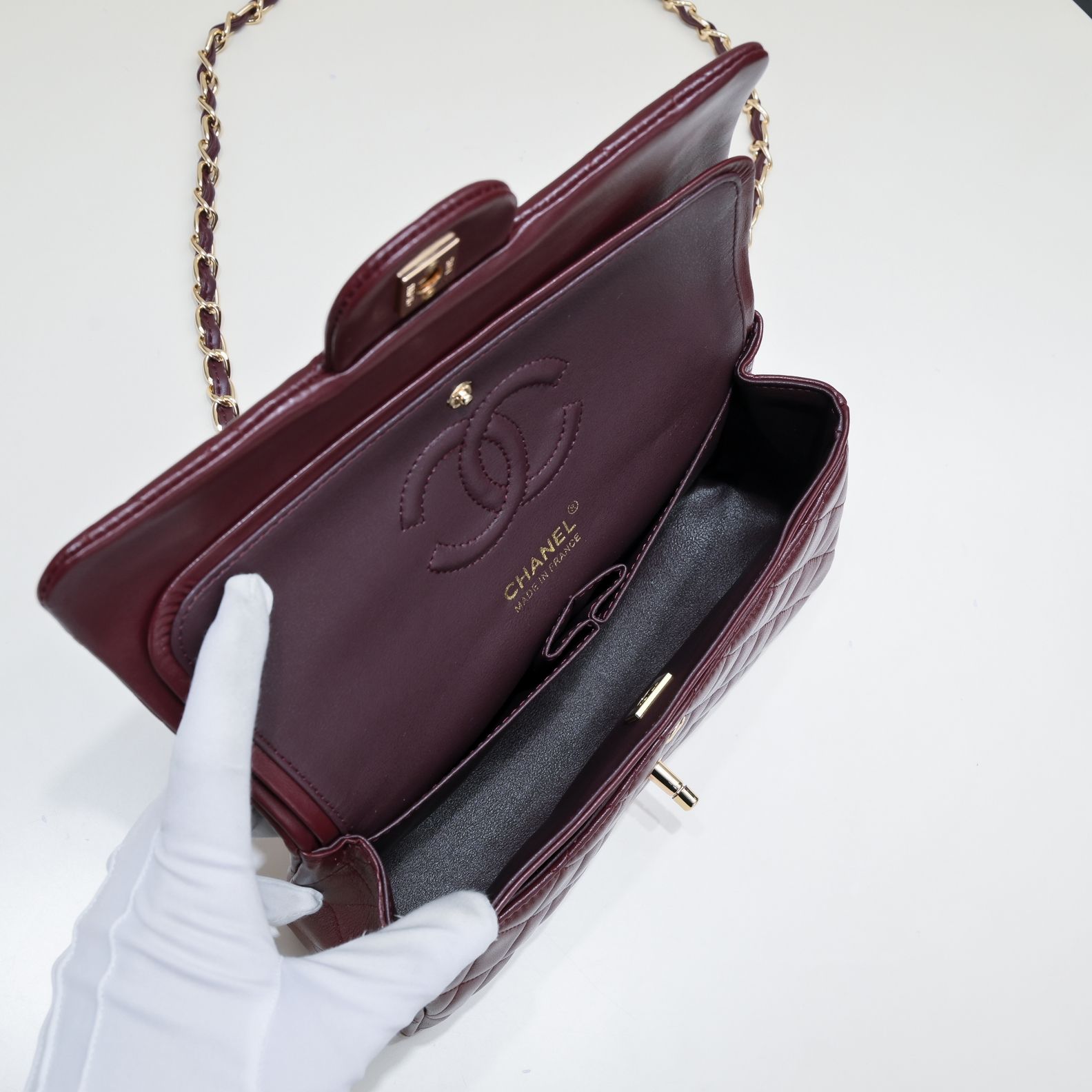 CC Inspired Classic Double Flap Bag Dark Red Golden Hardware - Bag - Gorchic - $122.99