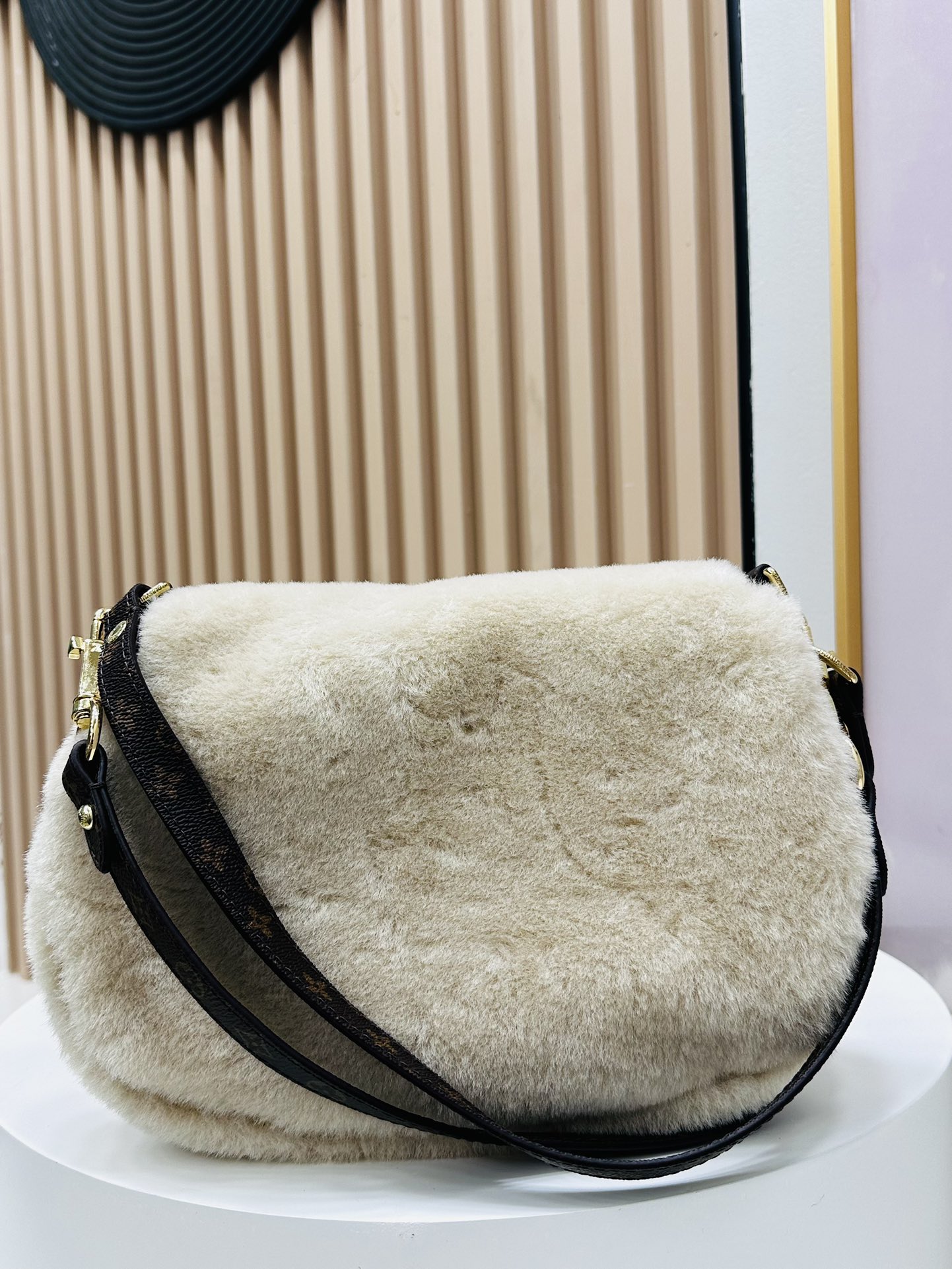 Designer Monogram Sunset Cream Woolen Leather Bag - Gorchic - $128.99