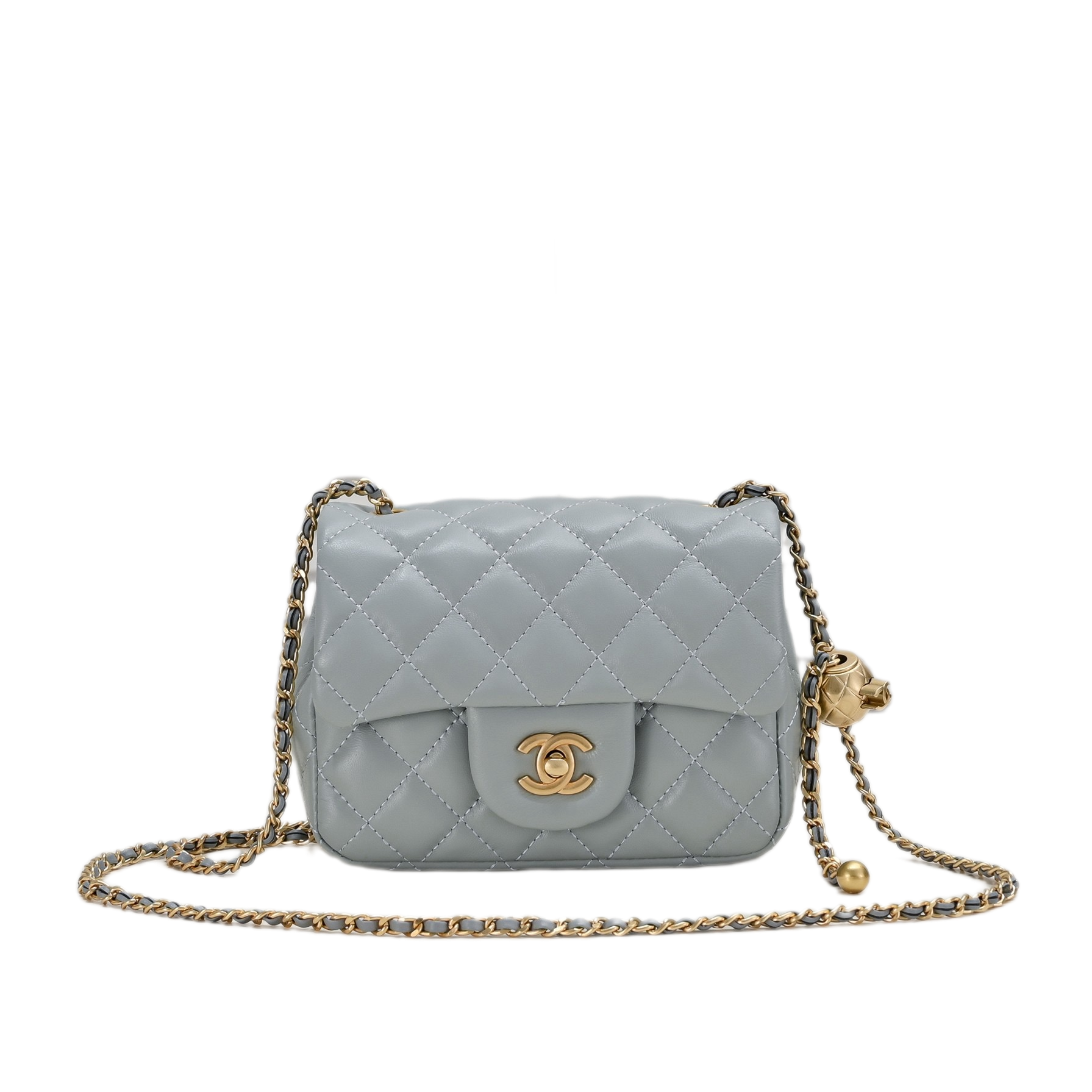 CC Inspired Classic Flag Bag Pearl Crush Mini Rectangular Flap Bag Light Blue Calfskin Antique Gold Hardware - Bag - Gorchic - $117.99