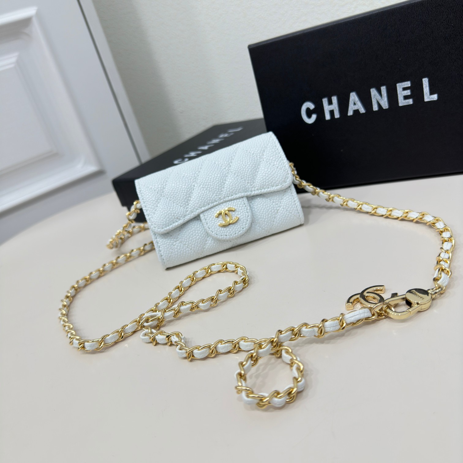 CC Inspired White Metallic Calfskin Quilted Flap Chain Waist Bag - Gorchic - $83.99