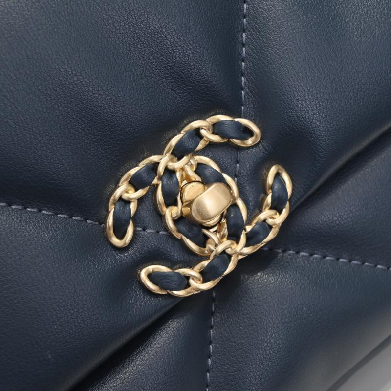 CC Inspired Calfskin Quilted CC Inspired 19 Flap Dark Blue -Golden - Bag - Gorchic - $132.99