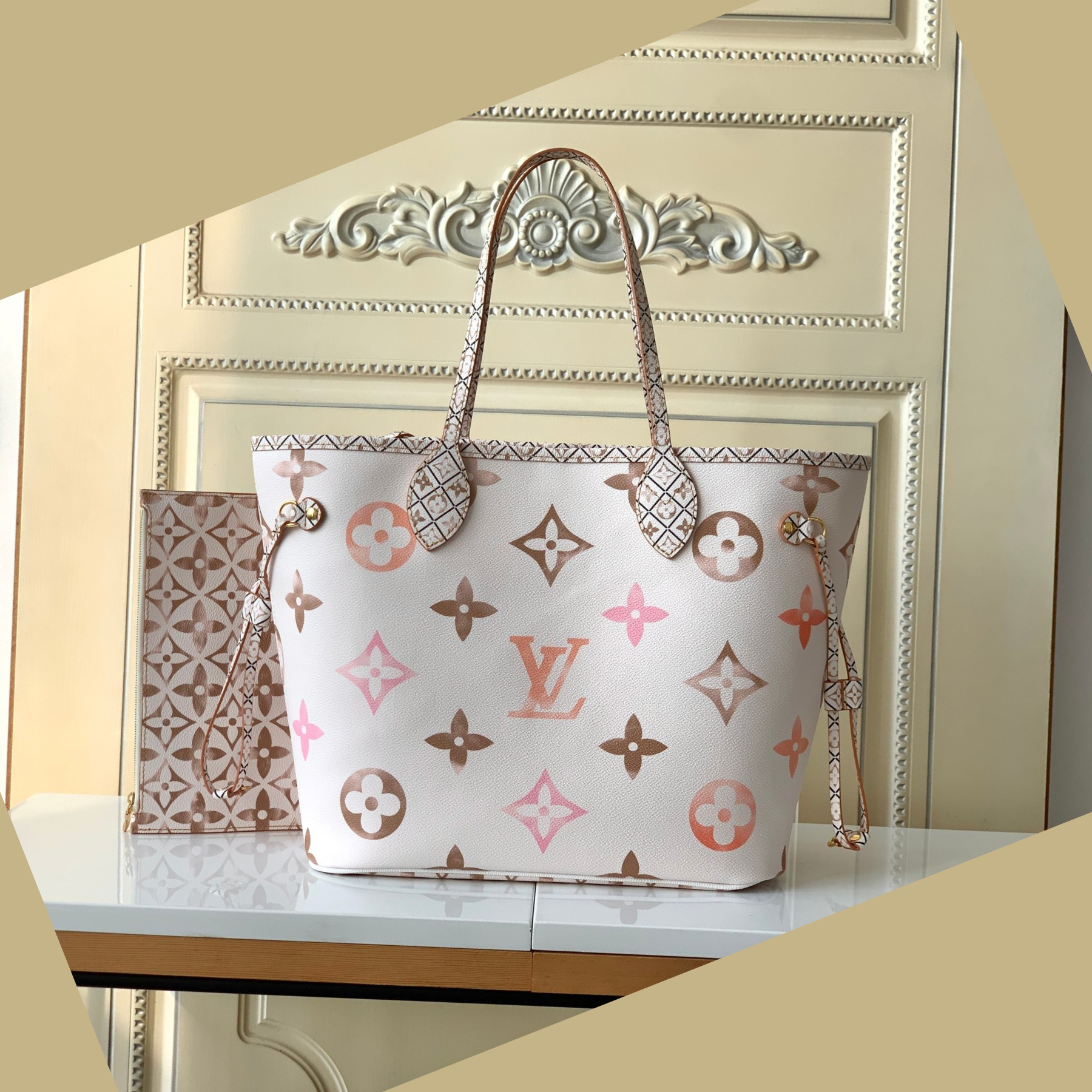 Designer Monogram Neverfull MM Shopping Bag - Pink and White Bag - Gorchic - $124.99