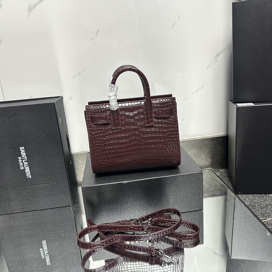 Lady Designer Rose Croc Embossed Leather Nano Classic Sac De Jour Tote - Bag - Gorchic - $175.99