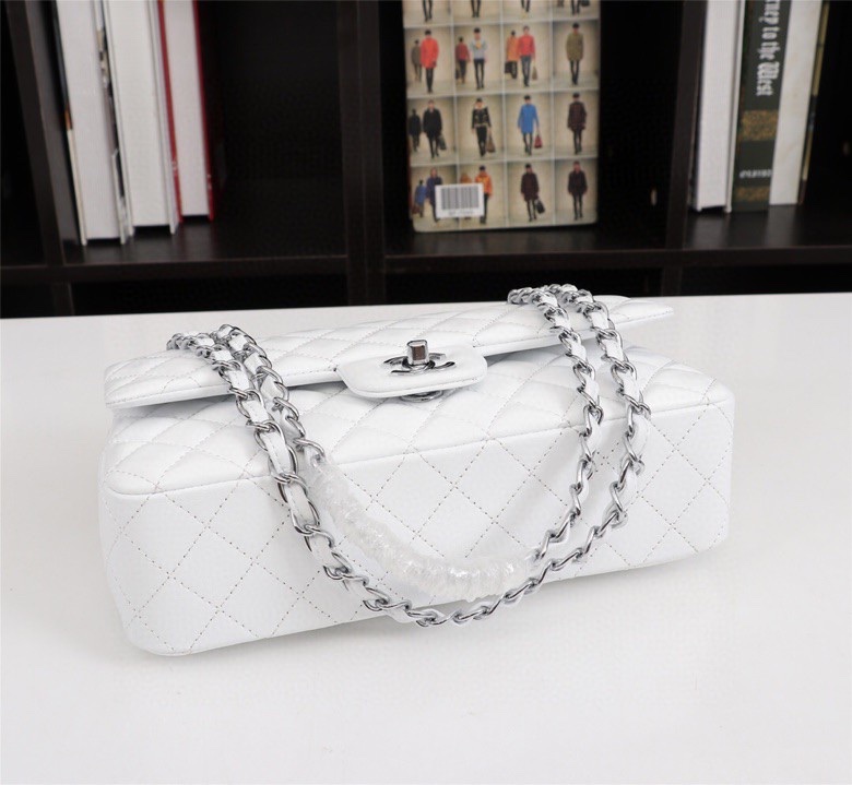 CC Inspired Classic Double Flap Bag White Sier Hardware - Bag - Gorchic - $122.99