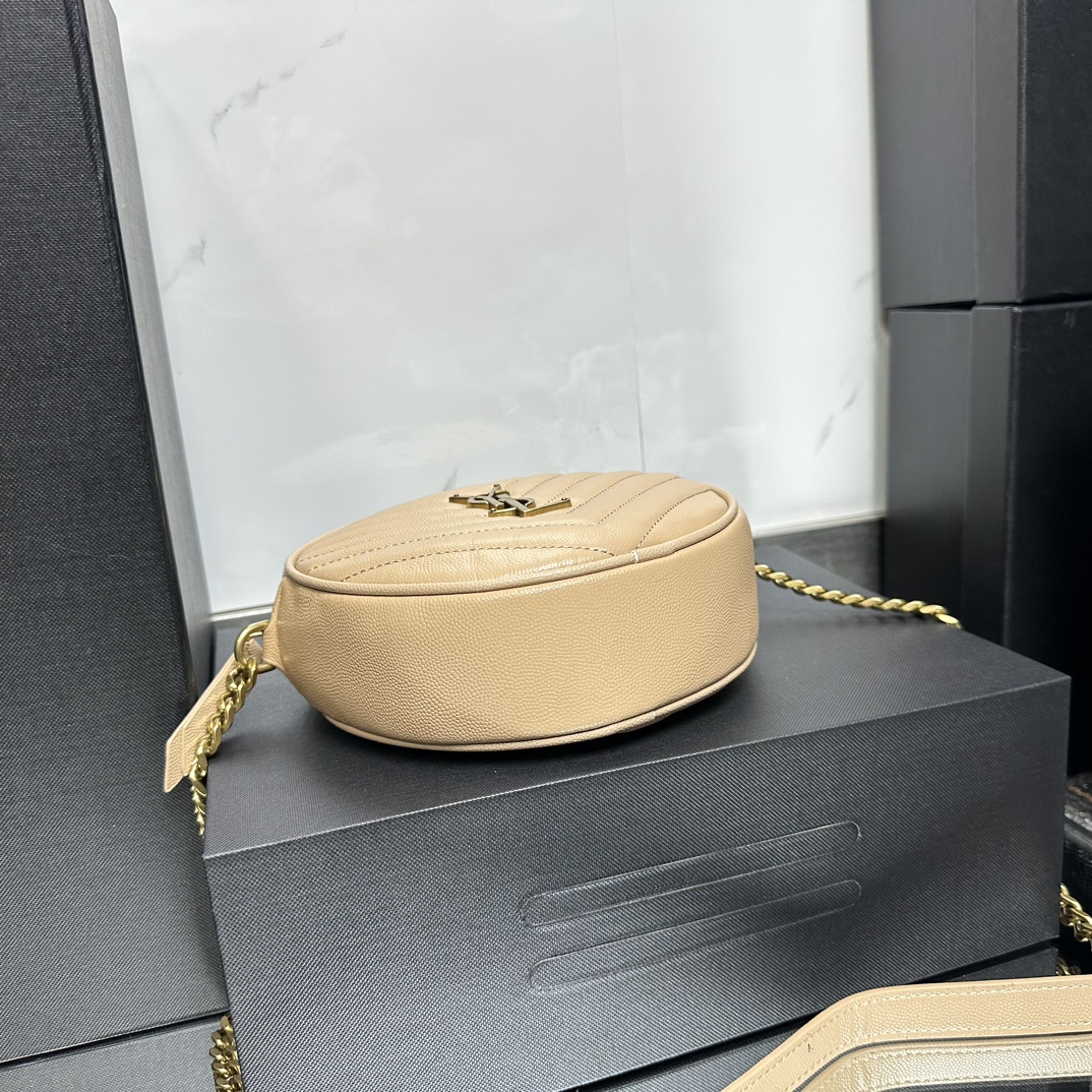 Lady Designer Grain De Poudre Matelasse Chevron Quilted Round Vinyle Camera Bag Dark Beige-Gold hardware - Bag - Gorchic - $131.99