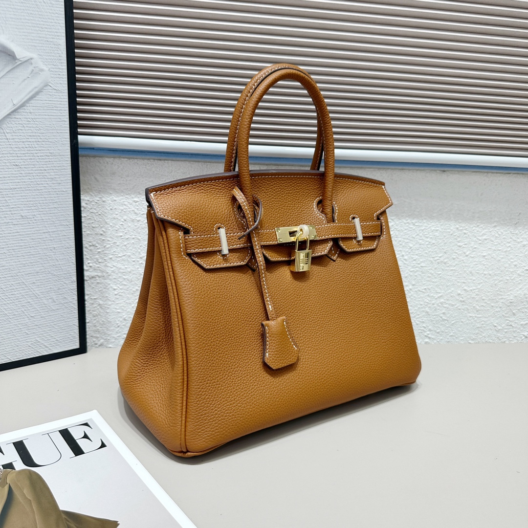 H-Inspired Birkin Togo Retourne Bag Golden Hardware-Brown Bag - Gorchic - $185.99