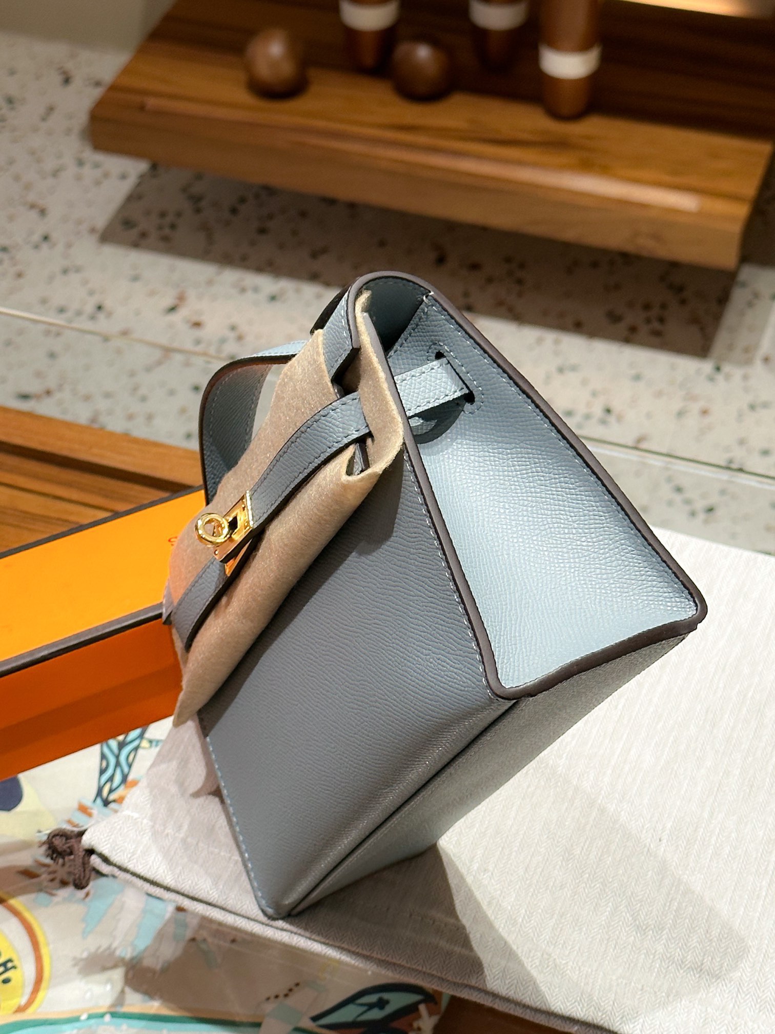 H-Inspired Kelly Mini 1st Kelly Pochette Generation Epsom Palm Leather-Flaxen Blue - Gorchic - $146.99