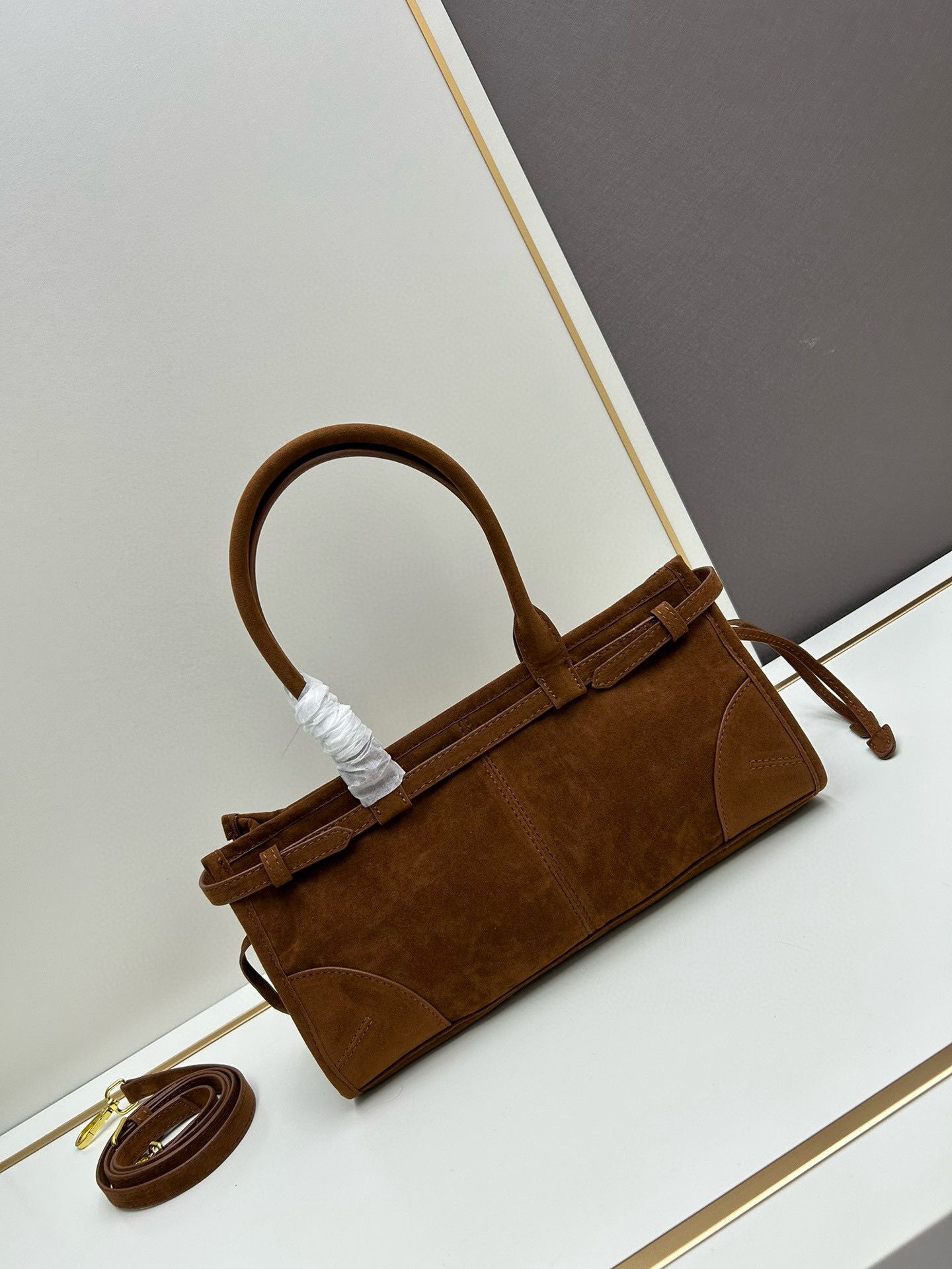 Saffiano texture Medium Suede Brown handbag - Gorchic - $131.99