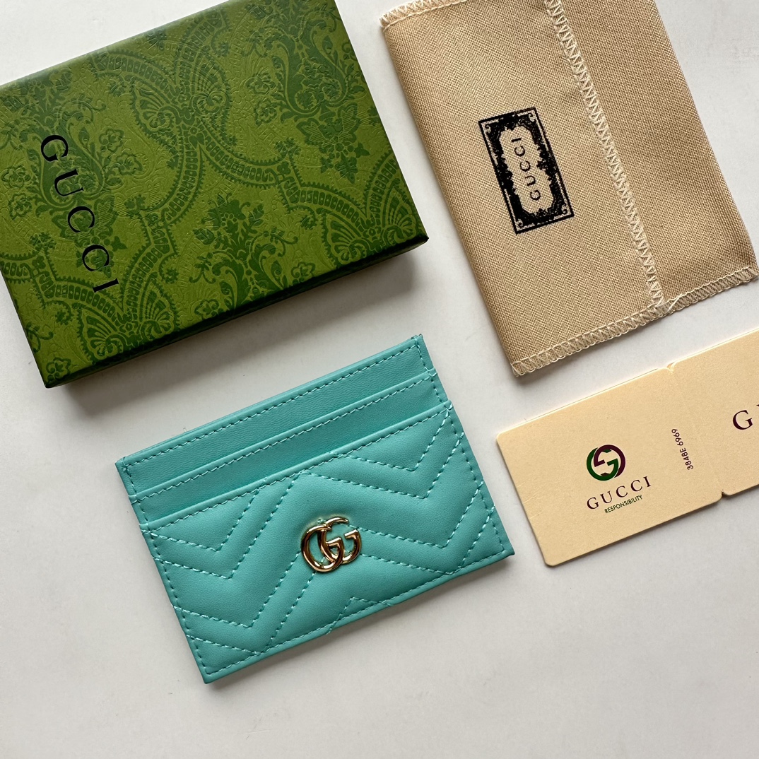 Double-G GG Marmont card case teal leather-wallet - Gorchic - $39.99