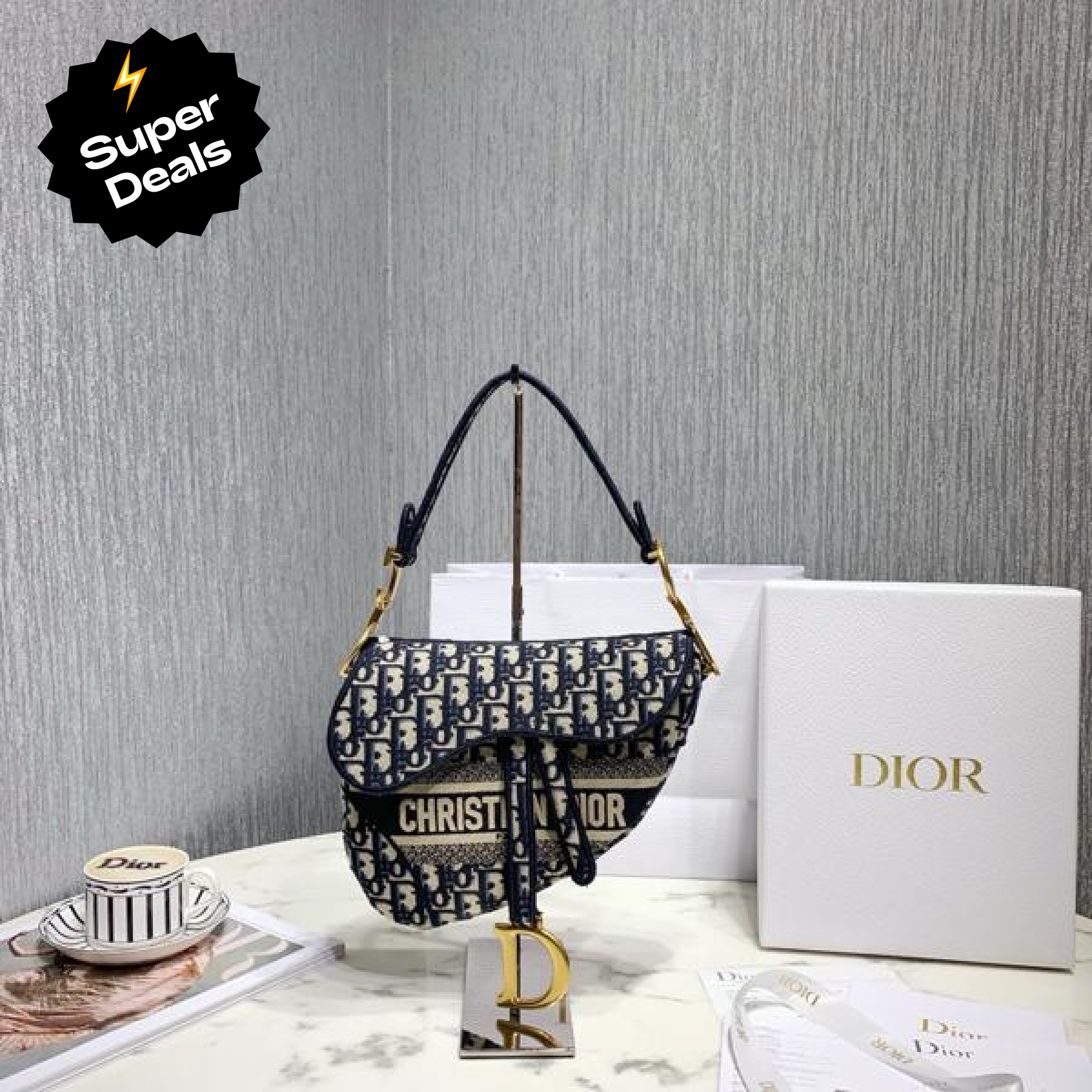 D Inspired SADDLE Bag Blue D Inspired Oblique Embroidered Veet - Bag - Gorchic - $138.99