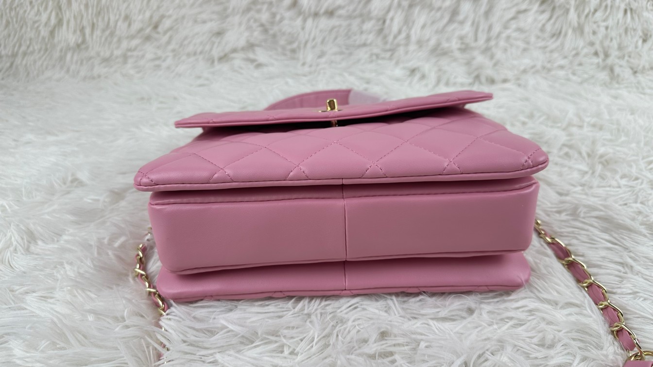CC Inspired Top Handle Flap Bag Lambskin - Pink - Gorchic - $140.99