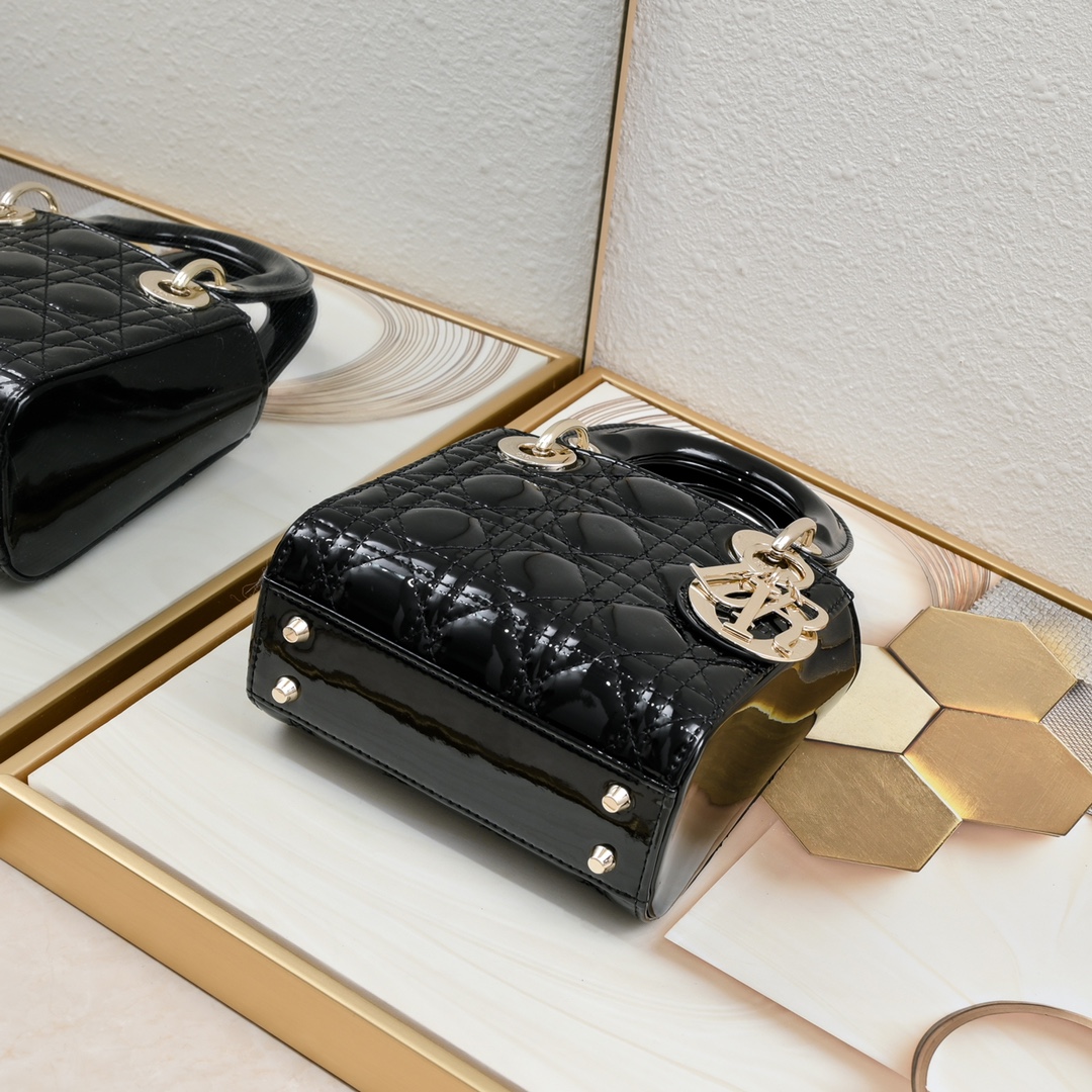 D Inspired Lady D Inspired Bag Powder Black Patent Cannage Calfskin Golden Hardware - Bag - Gorchic - $138.99