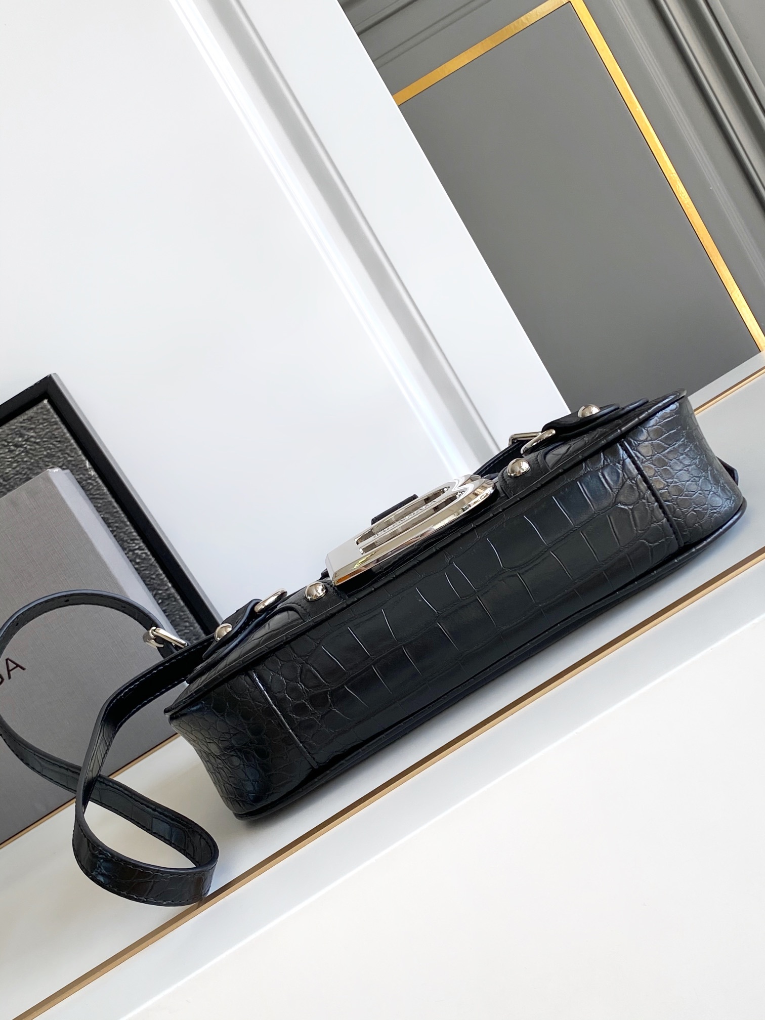 Hourglass iconic Essex small shoulder bag Black Jacquard - Bag - Gorchic - $149.99