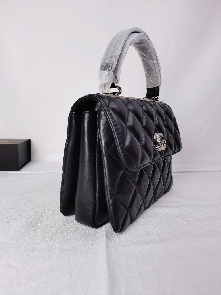 CC Inspired Top Handle Flap Bag Lambskin -Black - Gorchic - $140.99